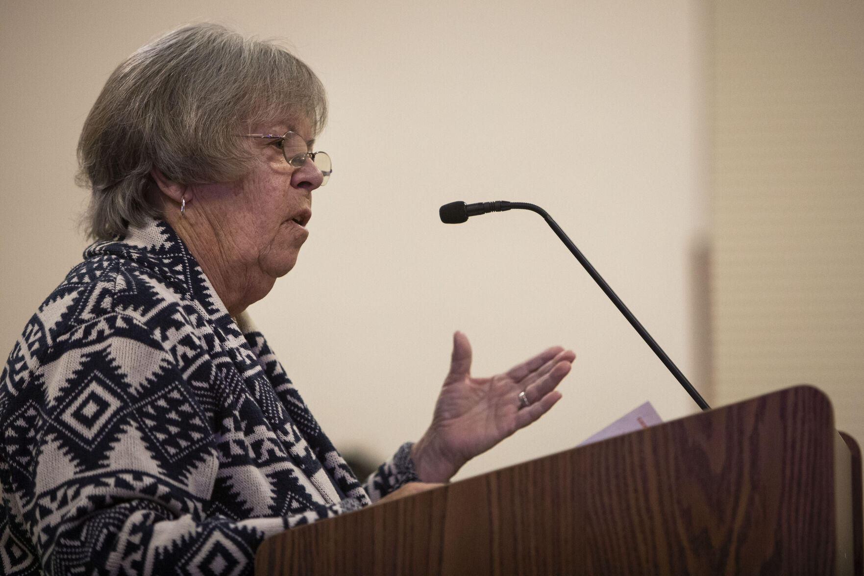Elbert County STANDS UP member Maggie Witherbee speaks during public comment at a county commissioners’ meeting on Wednesday, Dec. 15, 2021, in Kiowa, Colo. (Timothy Hurst/The Gazette) (Timothy Hurst/The Gazette)
