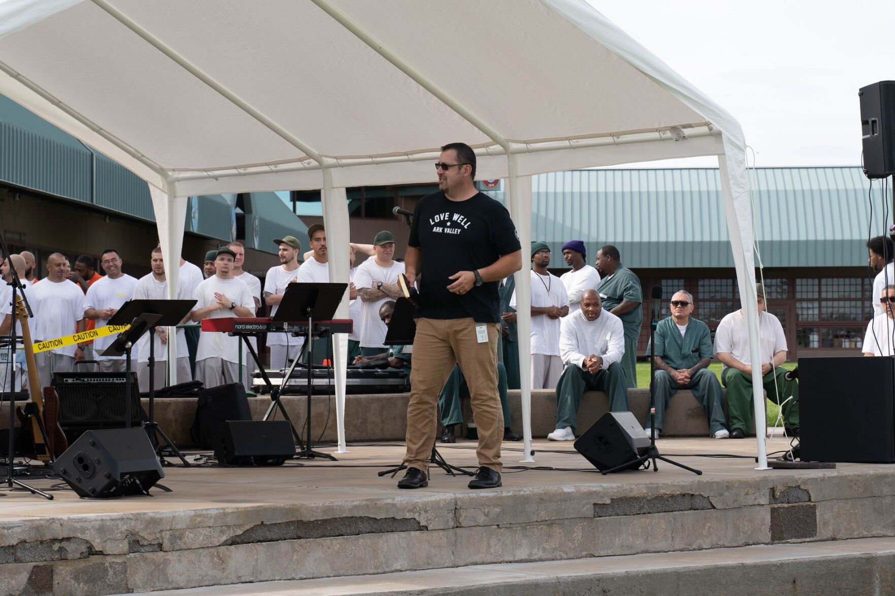 Howie Close preaches at Woodmen Valley Chapel’s Ark Valley campus, which has hosted two “yard events” for hundreds of prisoners at Arkansas Valley Correctional Facility near Ordway. (courtesy photos)