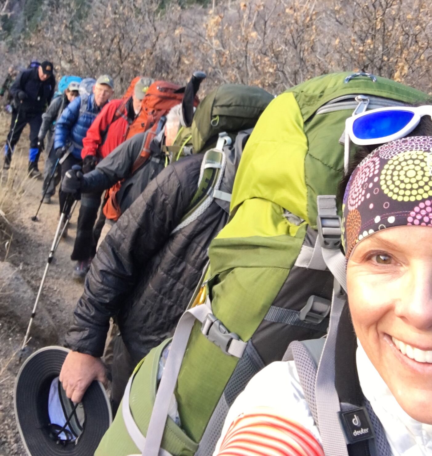 Priscilla Clayton snaps a selfie in front of guests and members of the AdAmAn Club during a New Year's Eve hike up Pikes Peak. Photo courtesy Priscilla Clayton