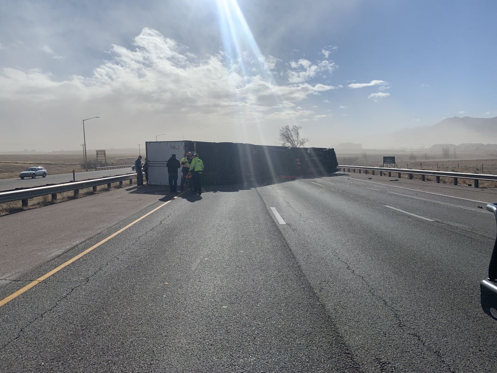 Multiple semi-trucks overturned on Interstate 25 on Wednesday, Dec. 15, 2021. (Courtesy Colorado State Patrol)