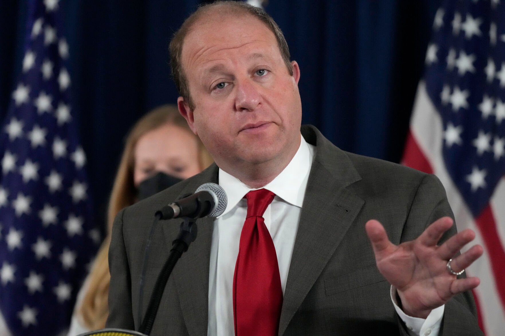 Colorado Gov. Jared Polis' administration says it will not disclose information about who the governor met as he considered how to respond to public pressure seeking leniency for Rogel Aguilera-Mederos, the truck driver convicted of four counts of vehicular homicide and 23 other charges following the April 2019 crash on I-70 in Lakewood. Polis is pictured in this file photo. (The Associated Press)