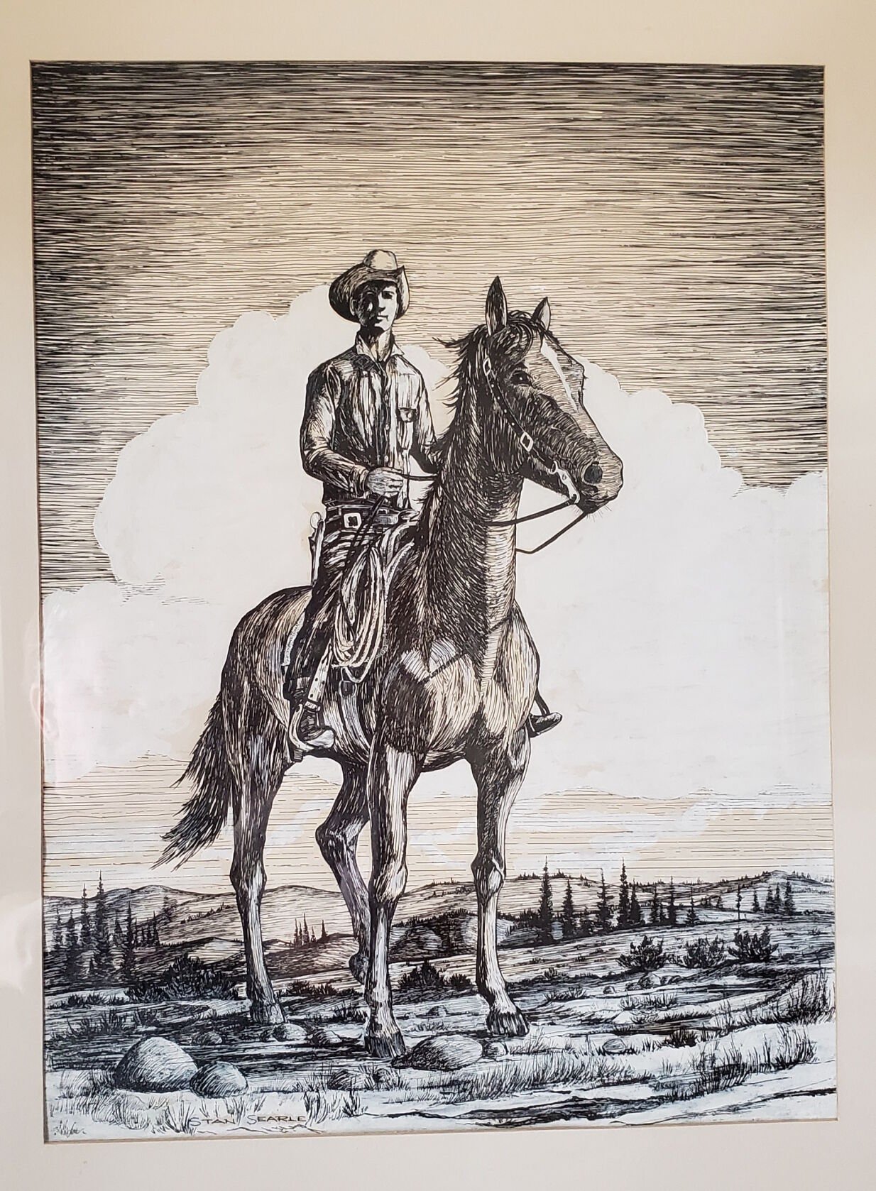 Stan Searle drew this self-portrait at age 22. (Courtesy of Charlie Searle)