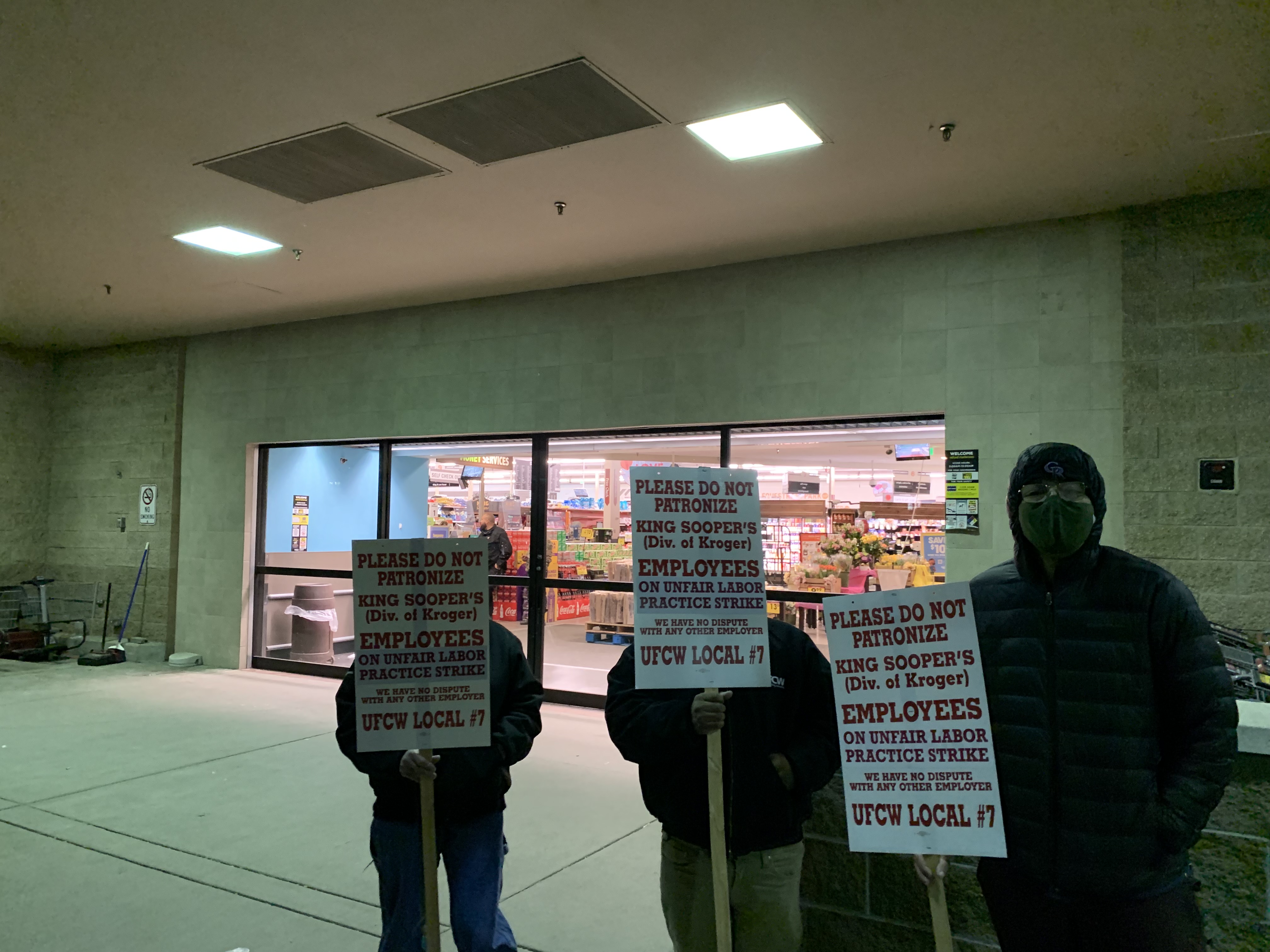 Michael Smith, right, is a deli worker at the Stroh Ranch King Soopers in south Parker. He joined fellow picketers Wednesday morning. Security guards can be seen in the background. The United Food and Commercial Workers Local 7 strike against The Kroger Co., owner of King Soopers/City Markets, begain 5 a.m. Wednesday. (DennisHuspeniCity Editordennis.huspeni@gazette.comhttps://denvergazette.com/content/tncms/avatars/c/5a/fbd/c5afbd32-5030-11eb-bdef-030d9de52a9e.779683cee495ffe64766291c251a8894.png)