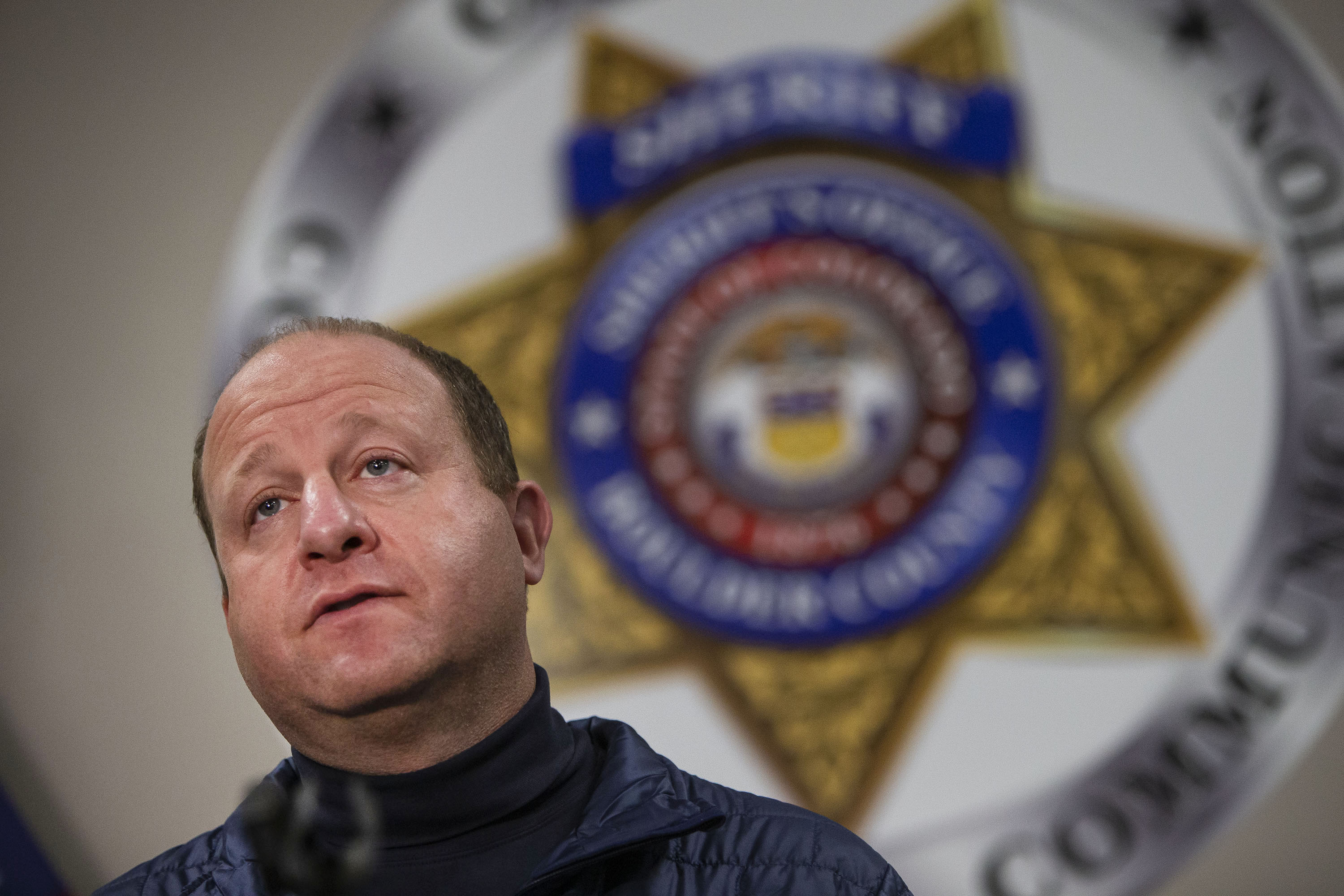 Colorado Gov. Jared Polis speaks during a press conference at the Boulder County Sheriff's Office on Monday, Jan. 3, 2022, in Boulder, Colo. (Timothy Hurst/The Gazette) (Timothy Hurst)
