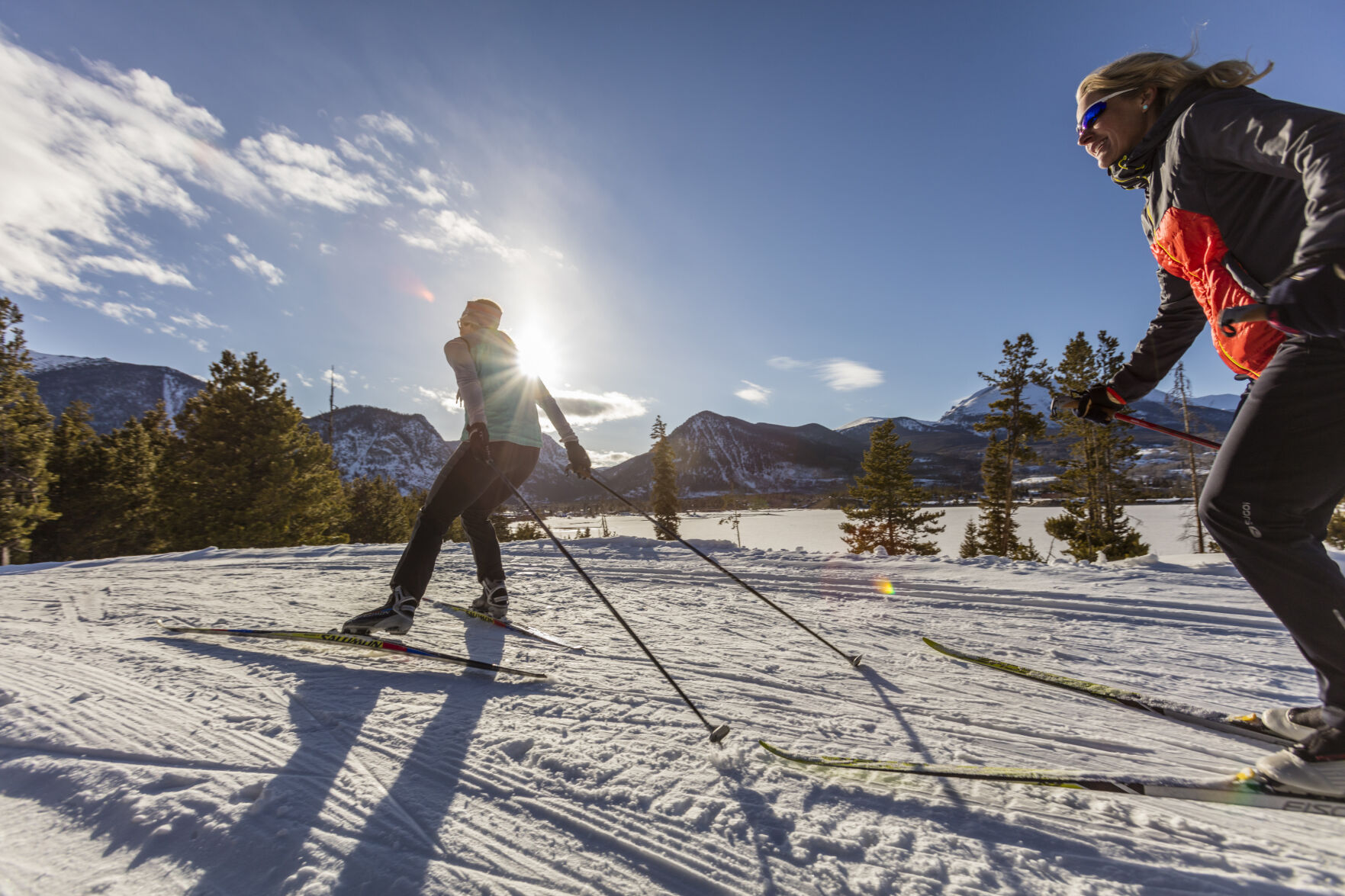 “Skate skiing” is generally a faster form of “classic skiing,” where the skis spread like a “V,” rather than stay parallel like an exaggerated walk in classic form. (Courtesy Todd Powell, Frisco Nordic Center)