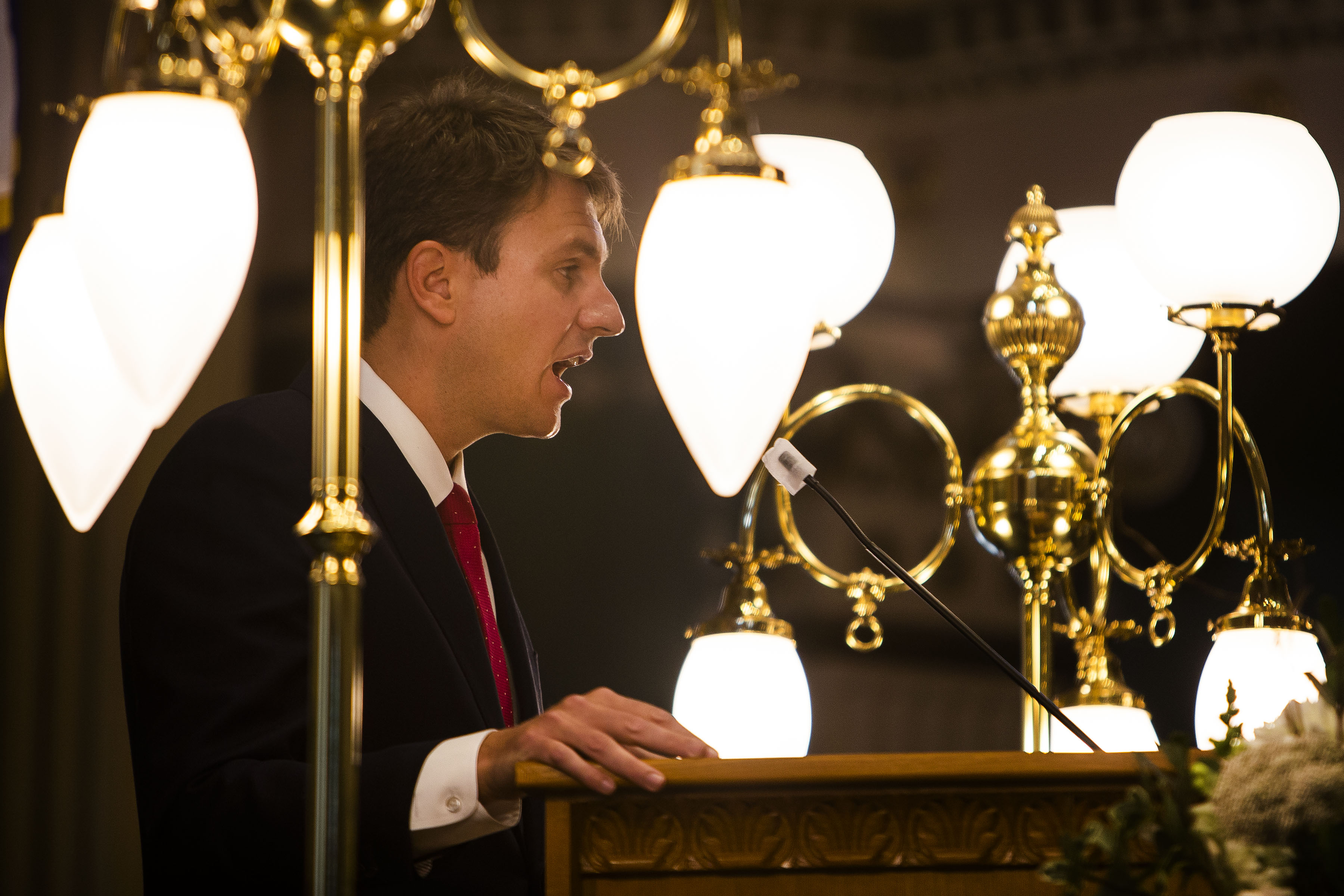 Speaker of the House Rep. Alec Garnett gives a speech during the first day of Colorado's 2022 session at the Colorado State Capitol Building on Wednesday, Jan. 12, 2022, in Denver, Colo. (Timothy Hurst/The Gazette) (Timothy Hurst)