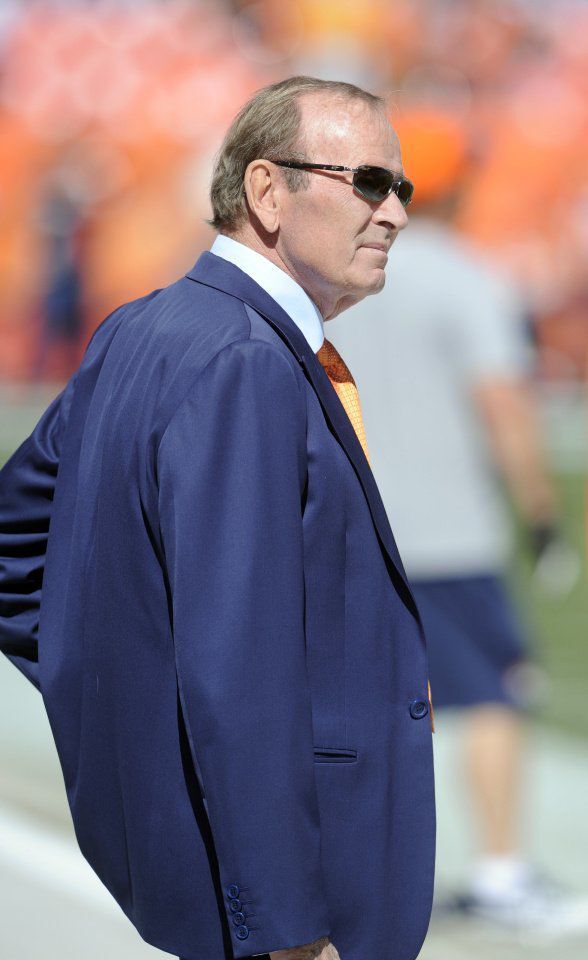 Broncos owner Pat Bowlen on the sidelines before Denver's 52-20 win over the Eagles Sunday, September 29, 2013 at Sports Authority Field at Mile High. Photo by Mark Reis, The Gazette (MARK REIS)