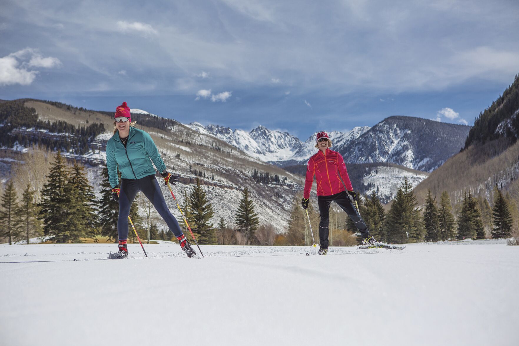 A pair of skiers enjoys Vail Nordic Center’s groomed trails. (Courtesy Vail Nordic Center)