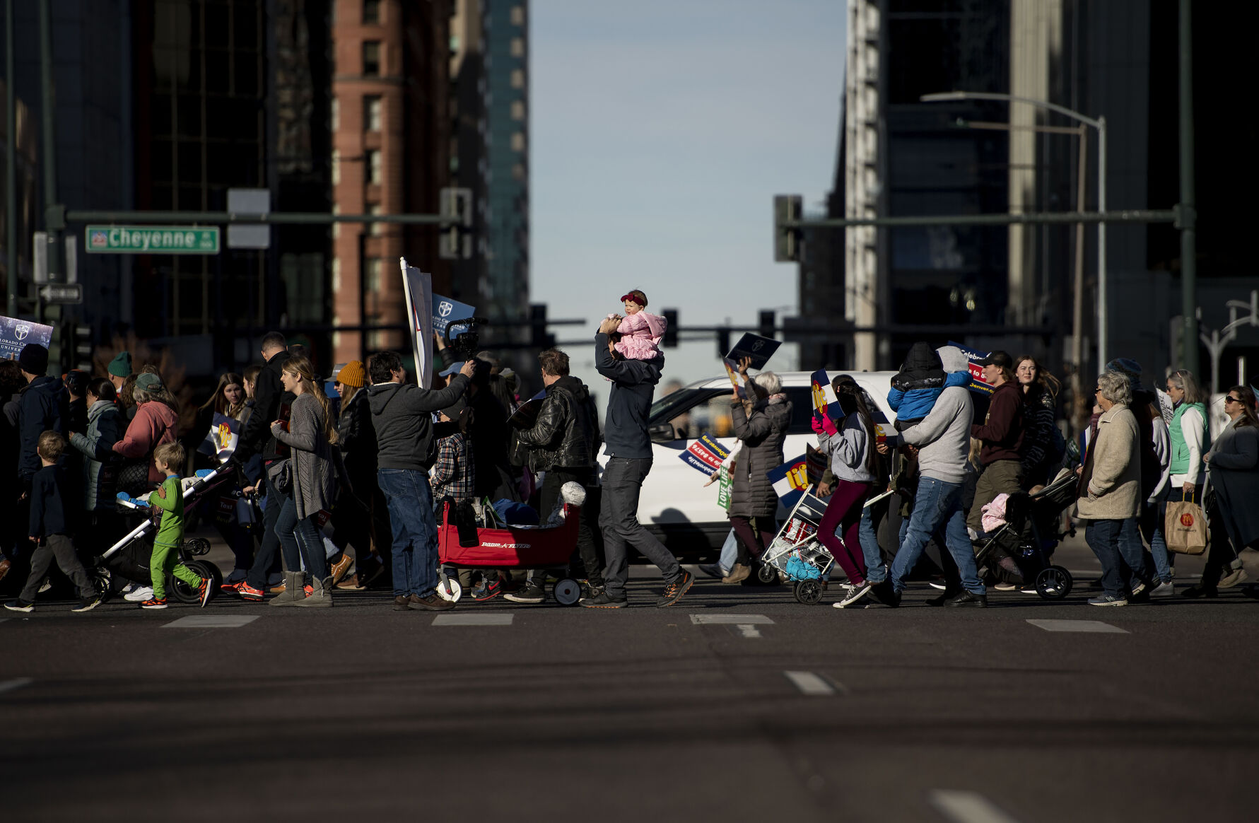 Thousands march during the Celebrate Life Rally and March, hosted by the Archdiocese of Denver and Respect Life Denver, at the Colorado State Capitol building in Denver, Colo., on Saturday, Jan. 15, 2022. Thousands attended the annual event honoring courageous mothers. (Chancey Bush/ The Gazette) (Chancey Bush/ The Gazette)