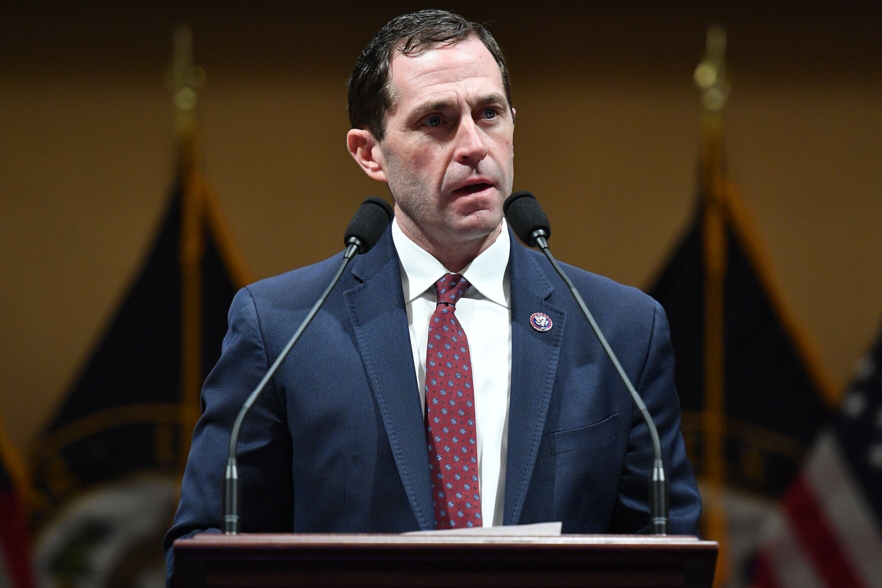 U.S. Rep. Jason Crow, a Centennial Democrat, speak as Democratic House members share the recollections on the first anniversary of the assault on the U.S. Capitol in the Cannon House Office Building in Washington, D.C. on Thursday, Jan. 6, 2022. ((Pool/AFP PHOTO, via AP))