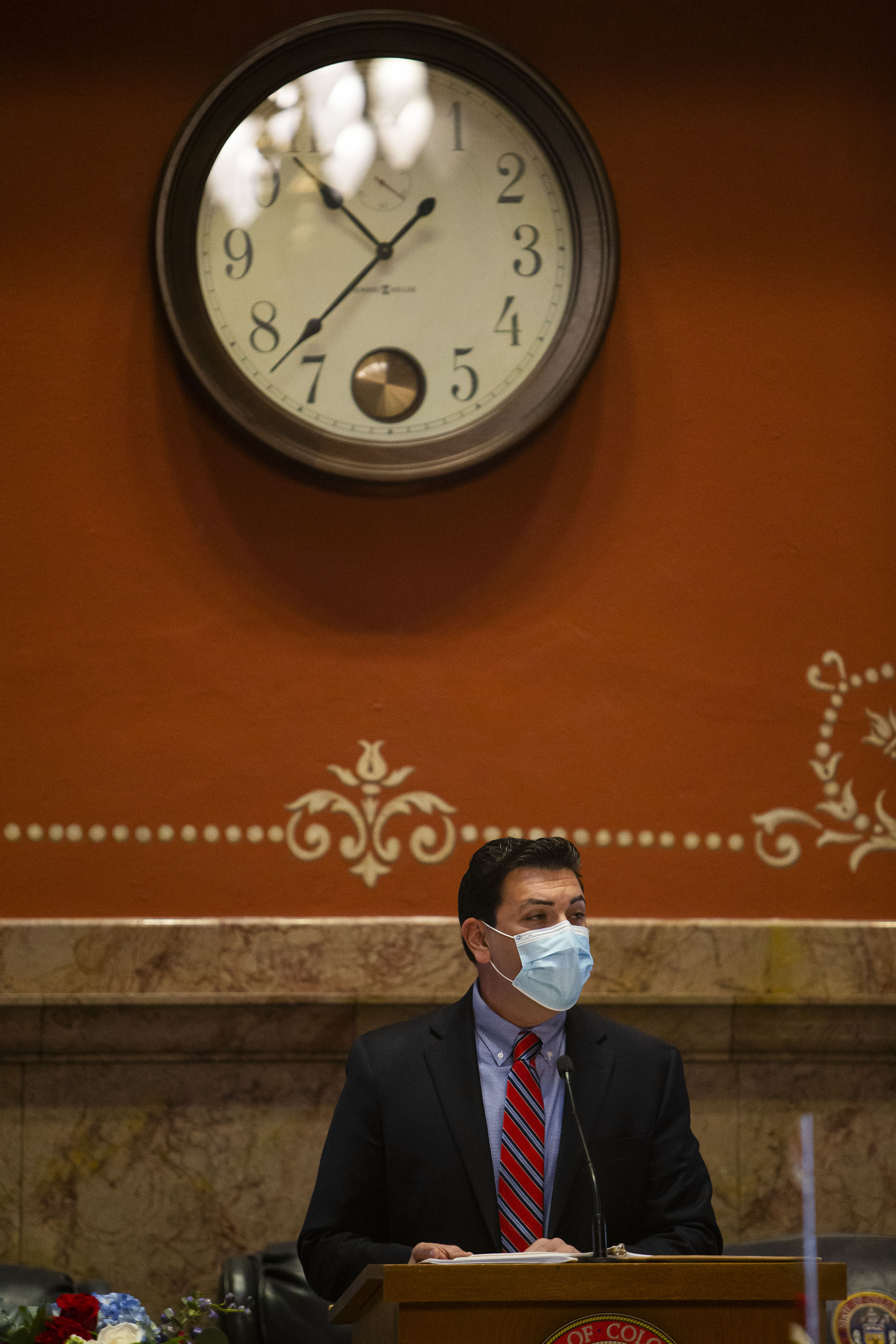 Senate President Leroy Garcia speaks during the first day of Colorado’s 2022 session at the Colorado State Capitol Building on Wednesday, Jan. 12, 2022, in Denver, Colo. (Timothy Hurst/The Gazette) (Timothy Hurst)