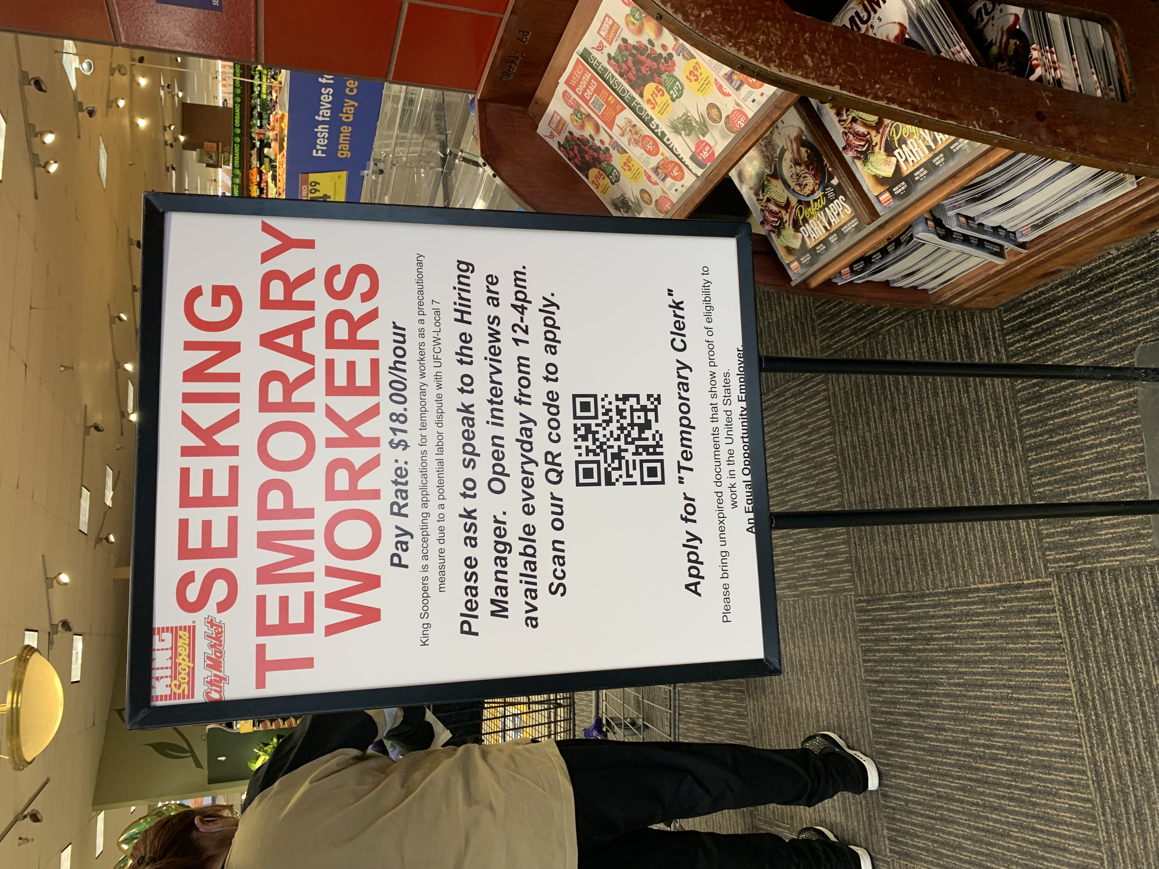 Signs calling for temporary workers (at $18/hour) are appearing in front of all metro Denver King Soopers store Tuesday as they are bracing for a strike of United Food and Commercial Workers Local 7 union workers Wednesday morning. About 8,700 workers at 78 Denver metro area stores are scheduled to strike. (DennisHuspeniCity Editordennis.huspeni@gazette.comhttps://denvergazette.com/content/tncms/avatars/c/5a/fbd/c5afbd32-5030-11eb-bdef-030d9de52a9e.779683cee495ffe64766291c251a8894.png)
