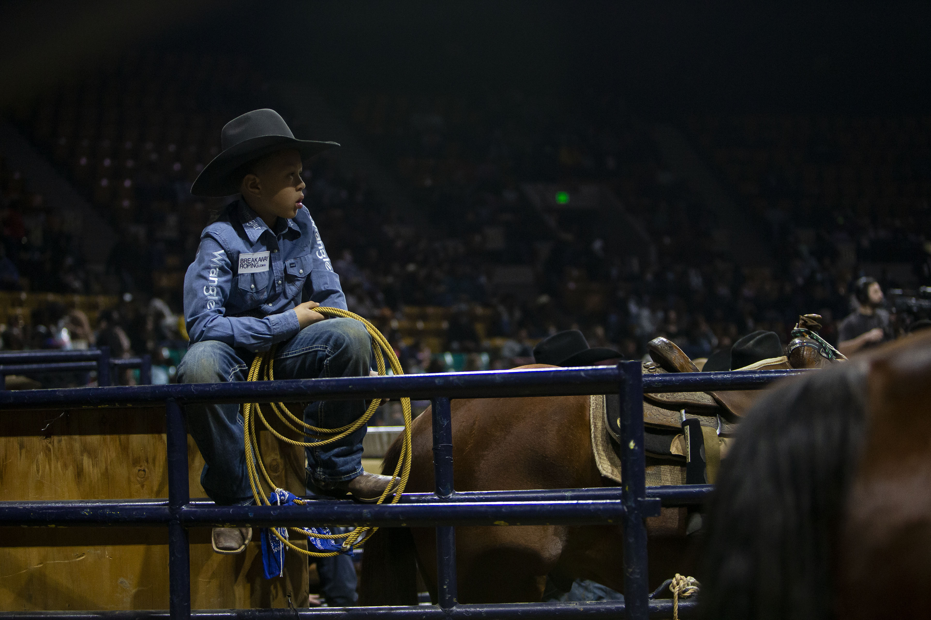 Jermaine Walker Jr. looks on to the arena during the African-American Heritage Rodeo at the National Western Stock Show on Monday, Jan. 17, 2022, in Denver, Colo. (Timothy Hurst/The Gazette) (Timothy Hurst)