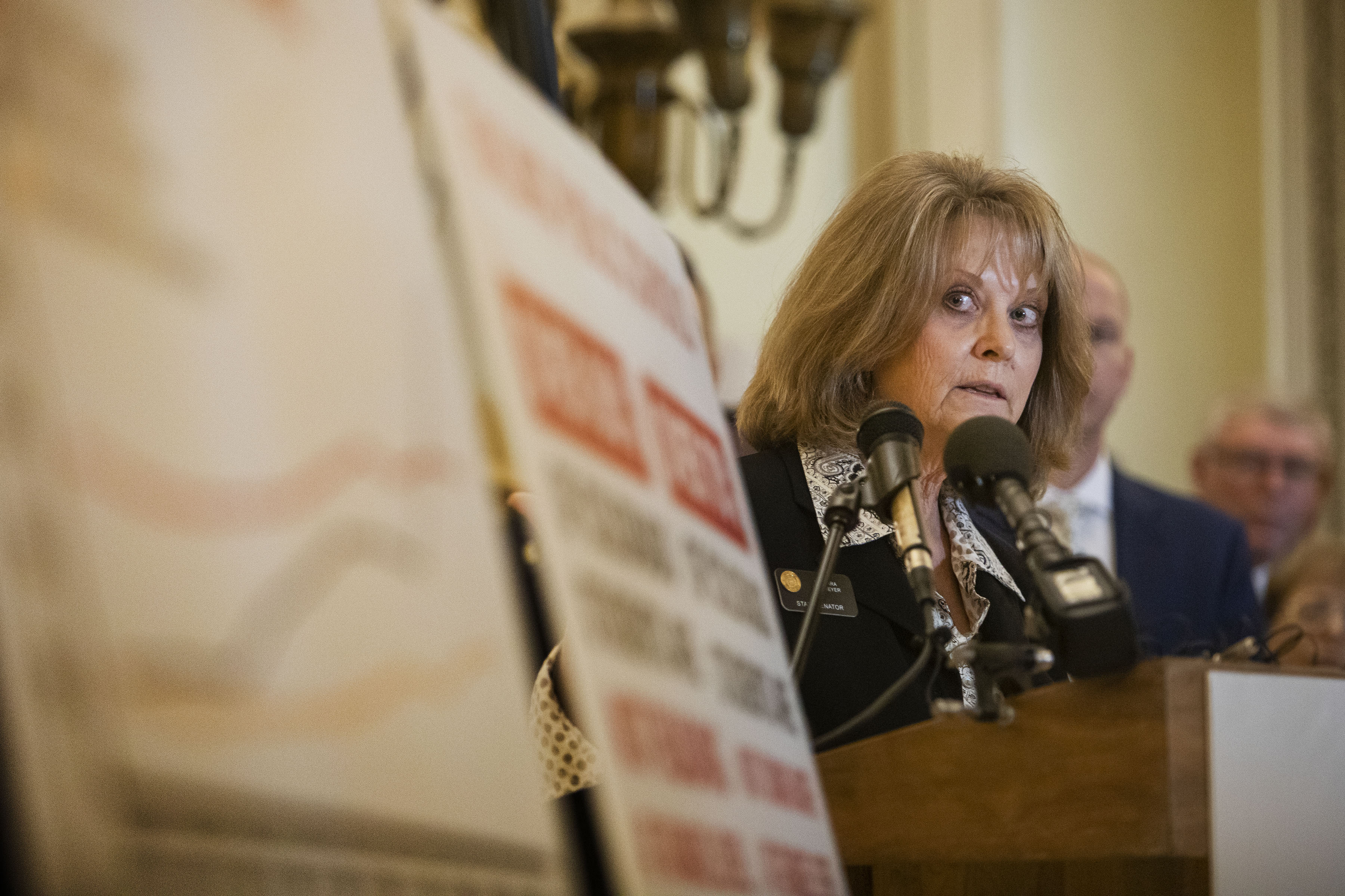 Sen. Barbara Kirkmeyer speaks during a press conference on the first day of Colorado’s 2022 session at the Colorado State Capitol building on Wednesday, Jan. 12, 2022, in Denver, Colo. (Timothy Hurst/The Gazette) (Timothy Hurst)