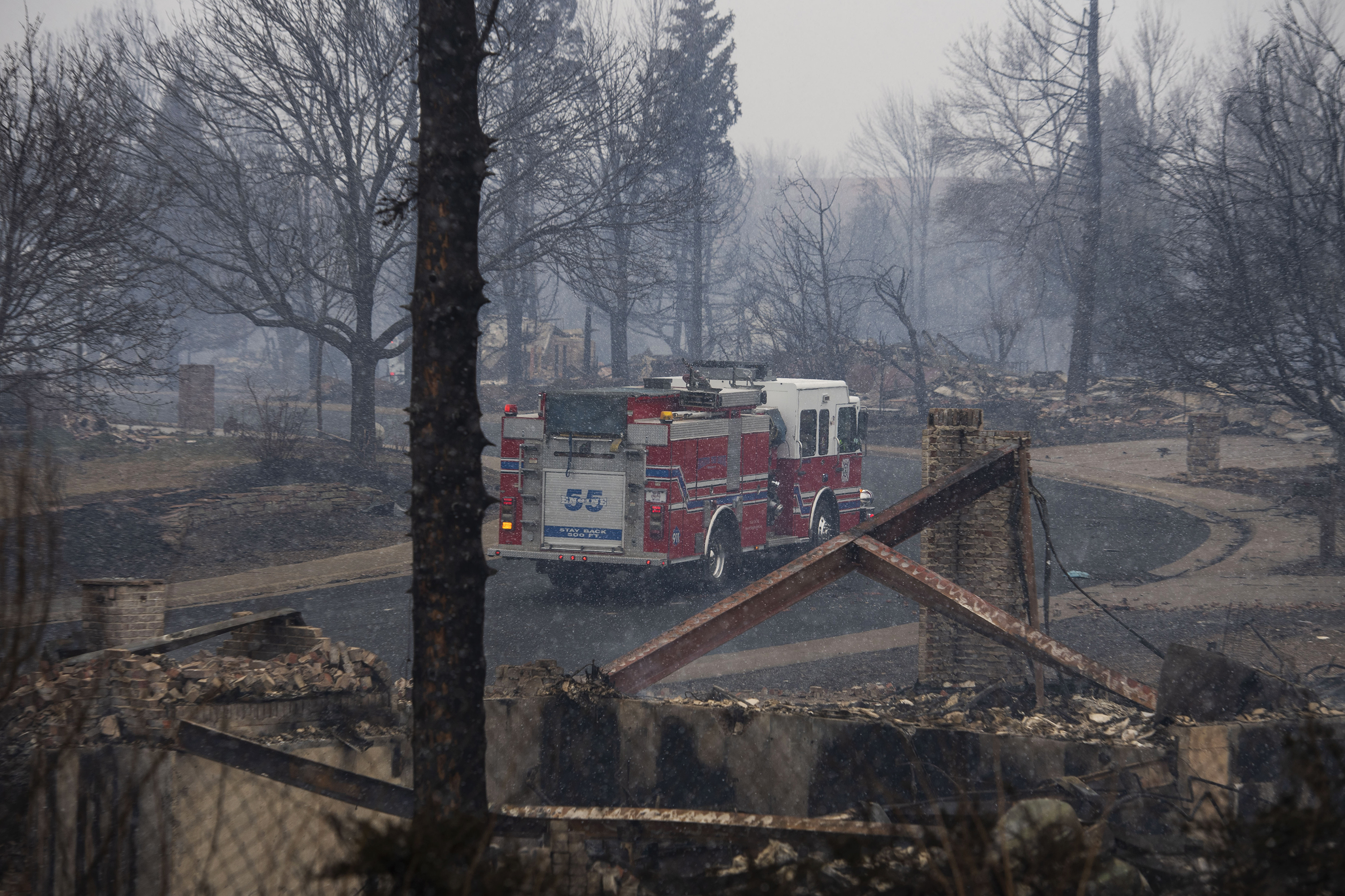 The aftermath of the Marshall fire in Louisville, Colo., on Friday, Dec. 31, 2021. The Marshall fire ripped through Boulder County fulled by high-winds on Thursday, destroying over 500 homes. The number of destroyed homes will likely increase as approximately 35,000 people were evacuated in Louisville and Superior.(Chancey Bush/ The Gazette) (Chancey Bush/ The Gazette)