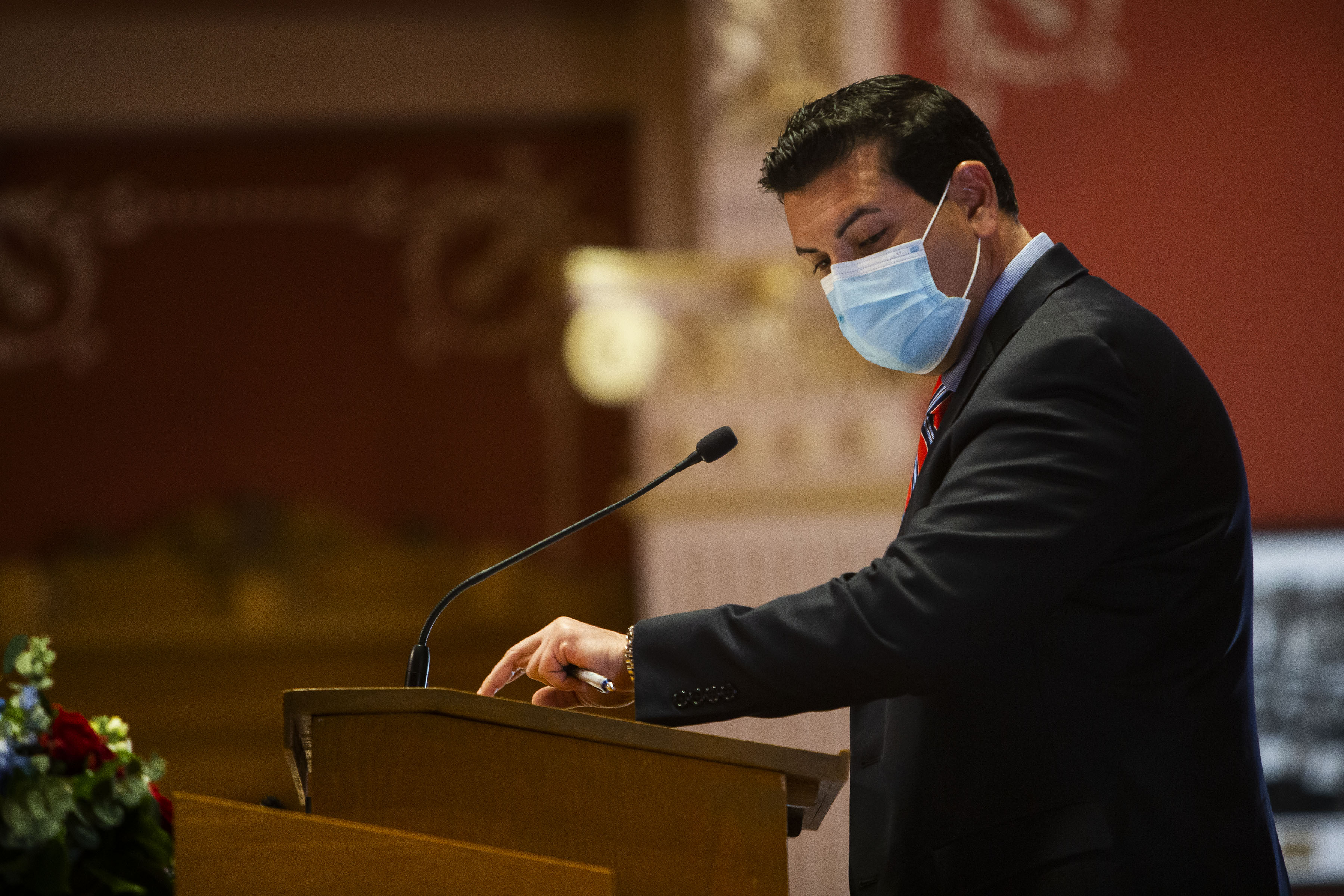 Senate President Leroy Garcia gives the opening speech during the first day of Colorado’s 2022 session at the Colorado State Capitol building on Wednesday, Jan. 12, 2022, in Denver, Colo. (Timothy Hurst/The Gazette) (Timothy Hurst)