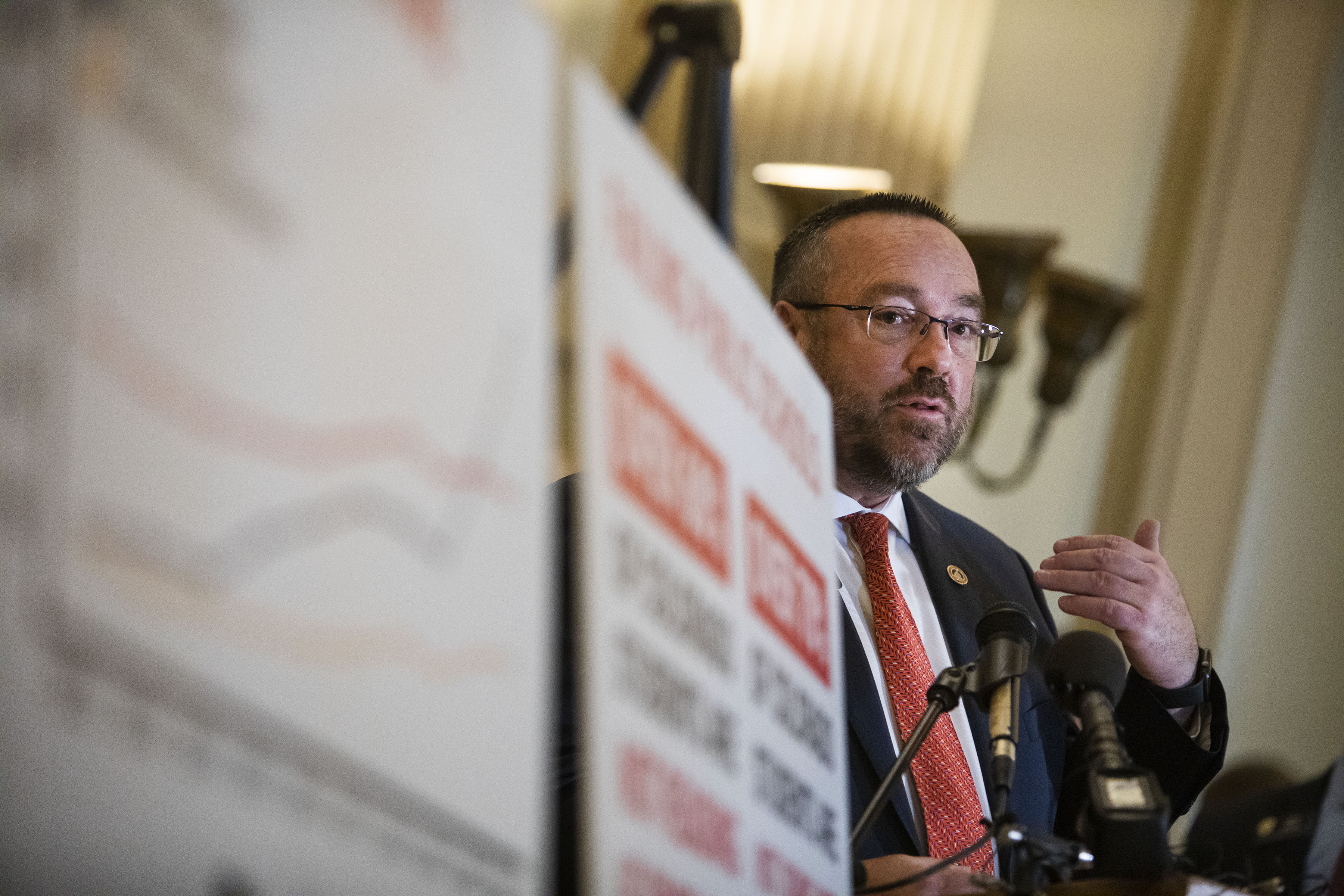 House minority leader Hugh McKean speaks at a press conference during the first day of Colorado’s 2022 session at the Colorado State Capitol building on Wednesday, Jan. 12, 2022, in Denver, Colo. (Timothy Hurst/The Gazette) (Timothy Hurst)