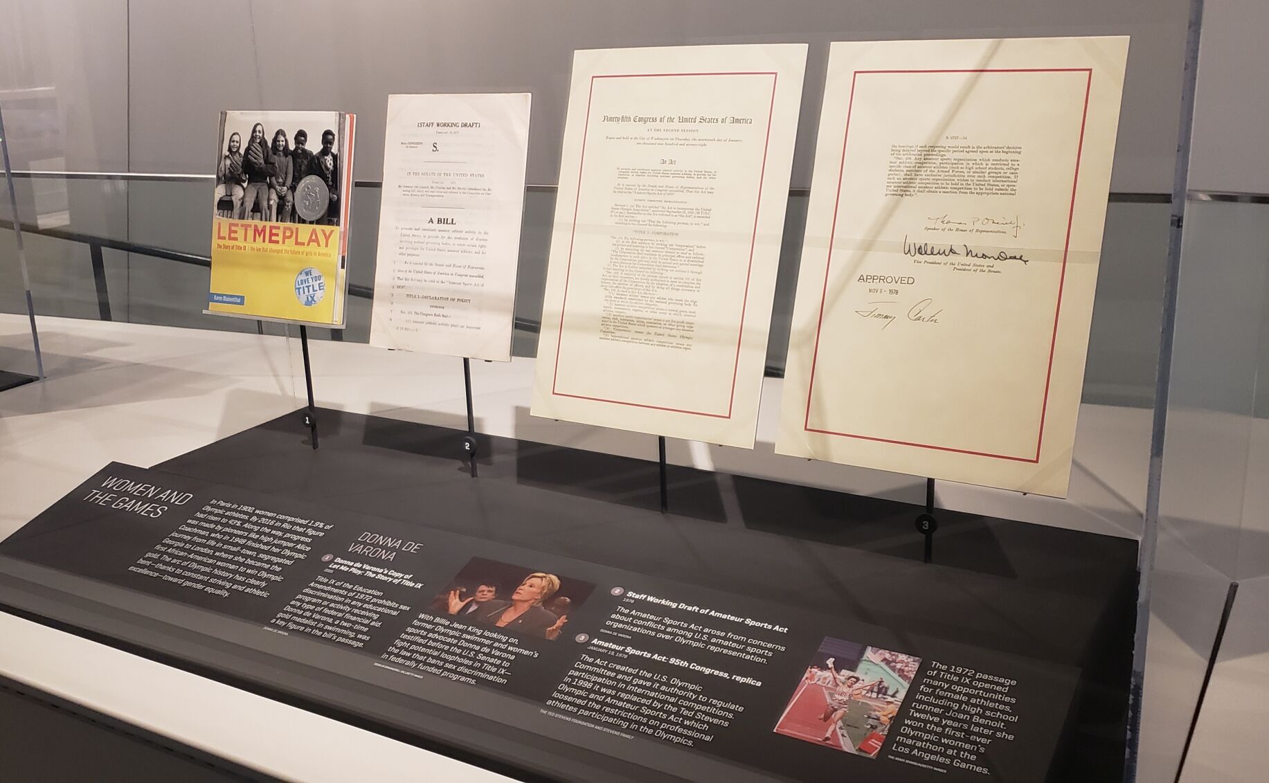 Former Deaflympian Howard Gorrell toured the US Olympic and Paralympic Museum in Colorado Springs for the first time in May, 2021. The omissions and errors he noticed in the displays, particularly in a two-sentence blurb about the Amateur Sports Act of 1978, inspired a mission to correct history. Shown here is the “Women in Sports” display that contains the incorrect blurb. “Can you imagine that the size of the display — only 4” by 6” — has sparked this controversy?” Howard Gorrell said via email. (STEPHANIE EARLS, The Gazette)