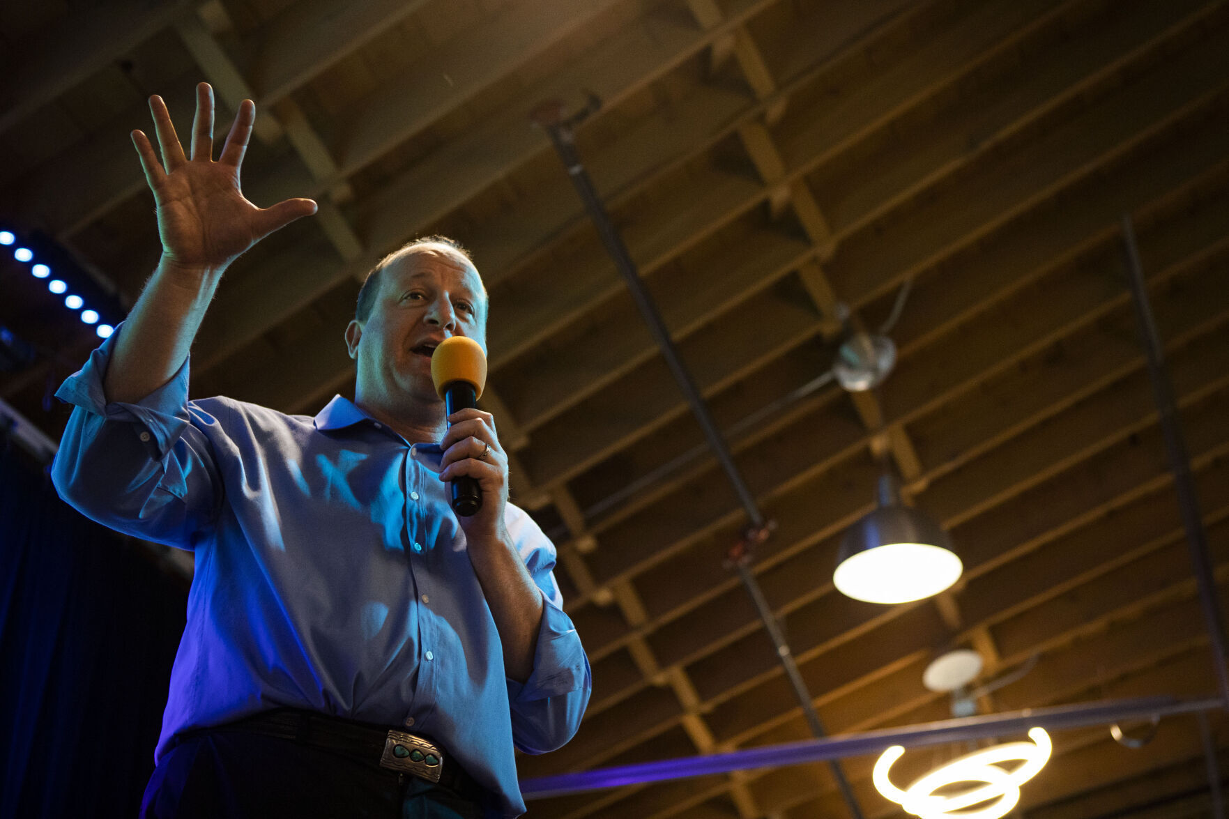 Gov. Jared Polis speaks during an event. (Timothy Hurst, The Denver Gazette)