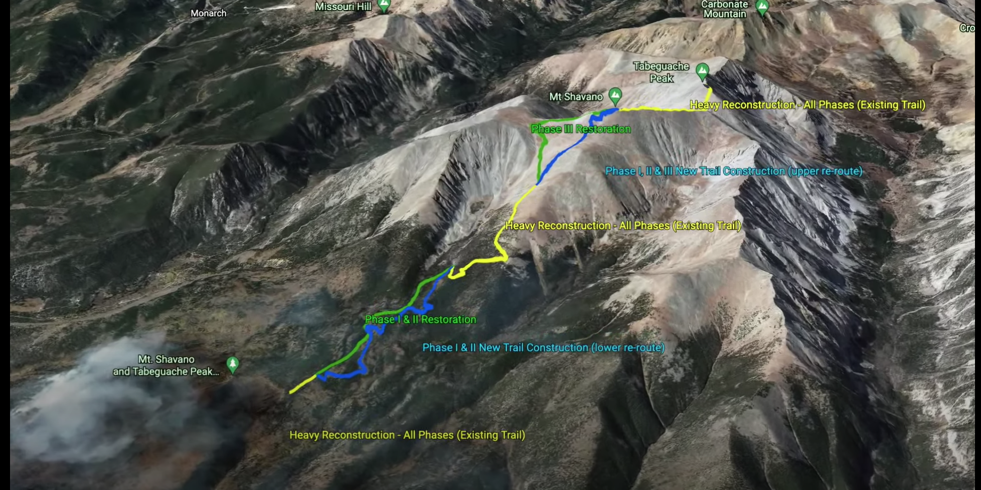 Map depicting trail project planned for Mount Shavano. Photo courtesy Colorado Fourteeners Initiative