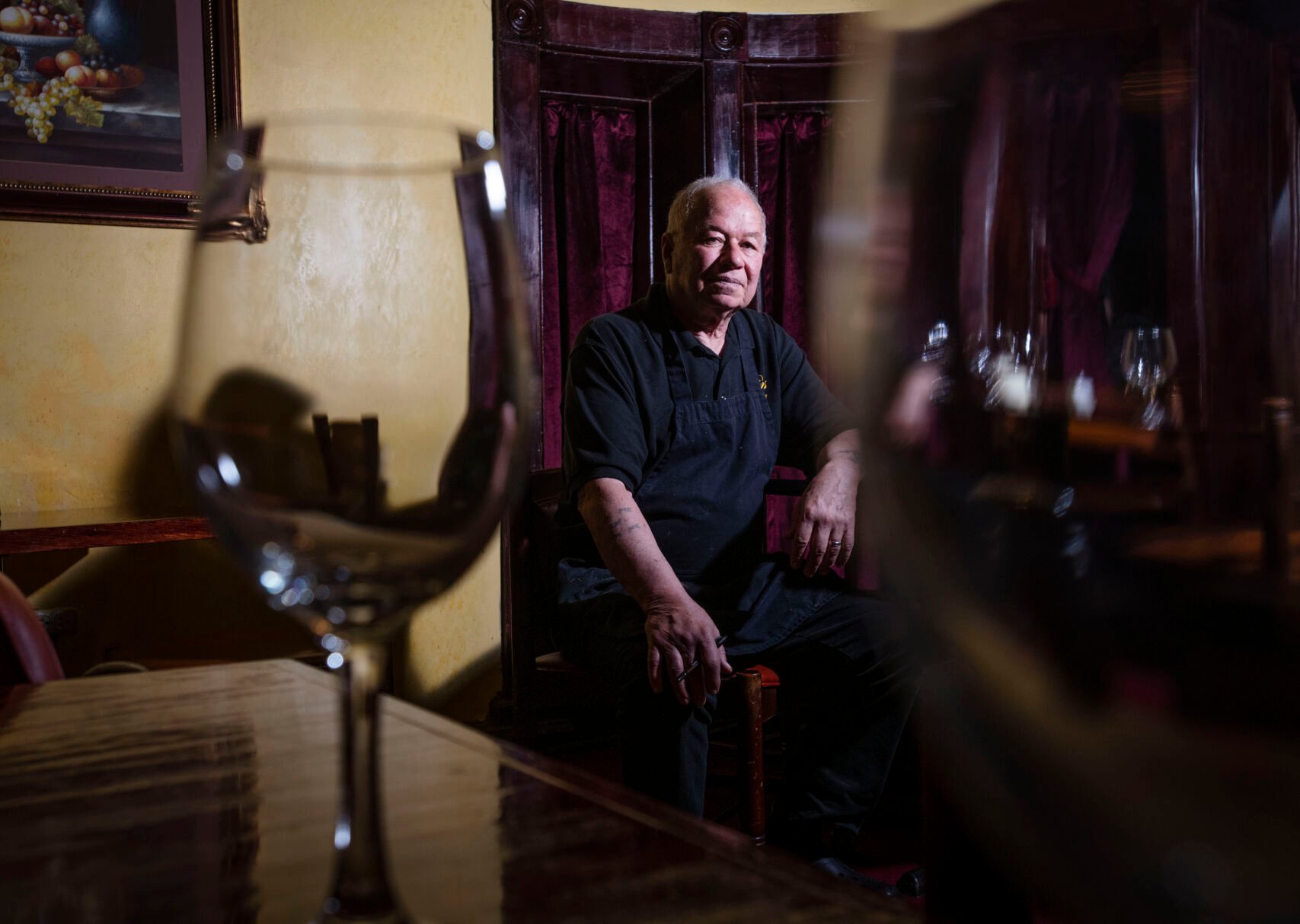 Frank Cordova, 78, owner of Rino’s Italian Restaurant and Steakhouse, poses for a portrait at his restaurant in Trinidad. Rino’s is named after Cordova’s mother, who captivated him and his siblings by singing at the piano. (photos by Chancey Bush, The Gazette)