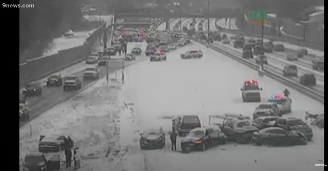 Pileups involving 50 cars close portion of northbound I-25 in Denver for several hours Sunday