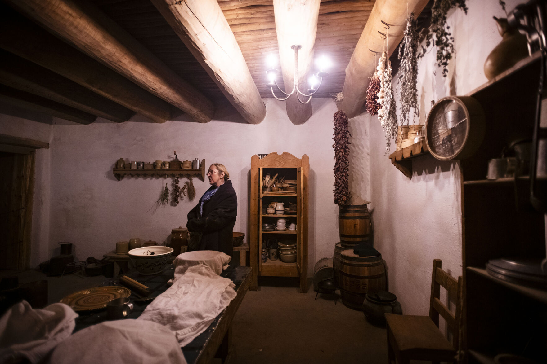 Beth Dodd, a historical interpreter portraying a Mexican labor woman that would have been working at the fort in the 1800’s, at Bent's Old Fort National Historic Site in La Junta, Colo., on Feb. 23, 2022. The two-story adobe fort was reconstructed in 1976 to bring back the history of the largest fur trading outfit in the southwest of the Santa Fe Trail. The fort was established around the 1830’s and during the beginning of the “chaotic soap opera,” as historical interpreter Bob Kisthart described it, the main business was trading with plain Indians for buffalo robes. (Chancey Bush /The Gazette) (Chancey Bush/ The Gazette)