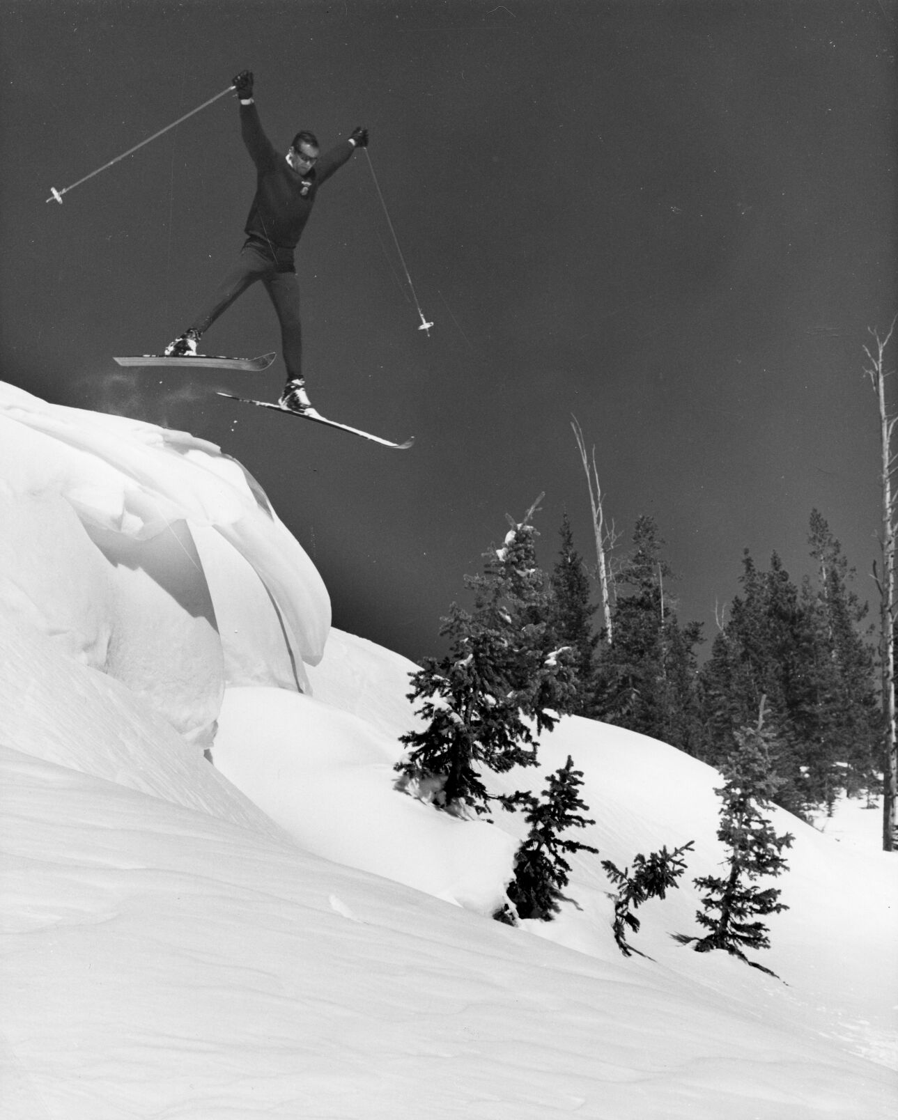 Trygve Berge garnered a reputation for taking flight on skis in the 1960s, as he helped establish Breckenridge ski area. Photo courtesy of the Colorado Snowsports Museum and Hall of Fame