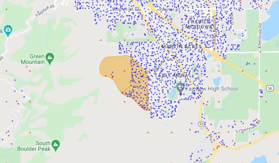 NCAR Fire evacuation map according to the Everbridge system was slightly different than the one stipulated by the Wireless Emergency Alert system. (Boulder Office of Disaster Management)