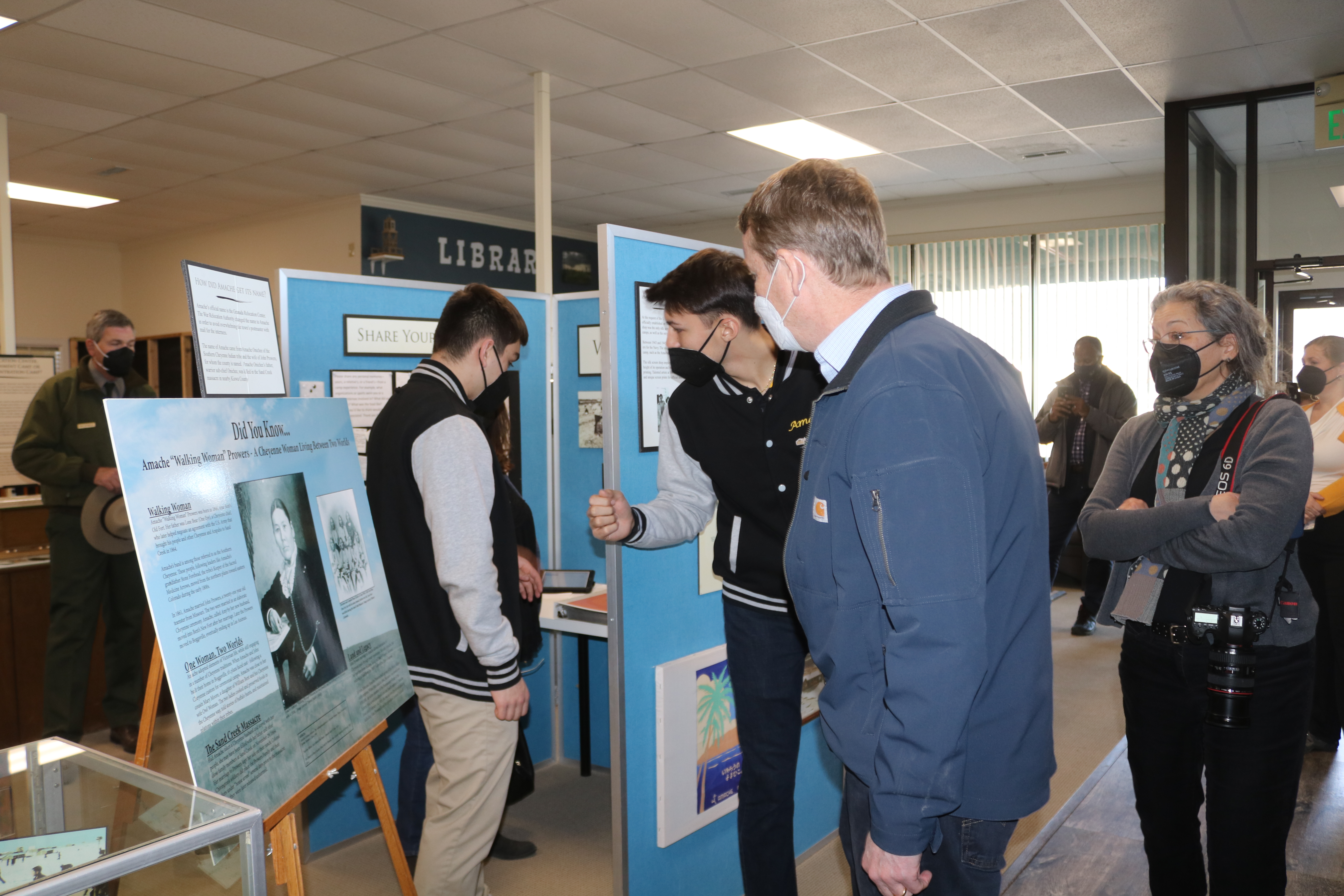 Visitors in the Camp Amache Museum in Granada in February for the Day of Remembrance. It was the 80th anniversary of the date President Franklin Roosevelt signed the executive order to forcibly relocate Japanese-Americans to internment camps after the attack on Pearl Harbor. (Courtesy of John Hopper)