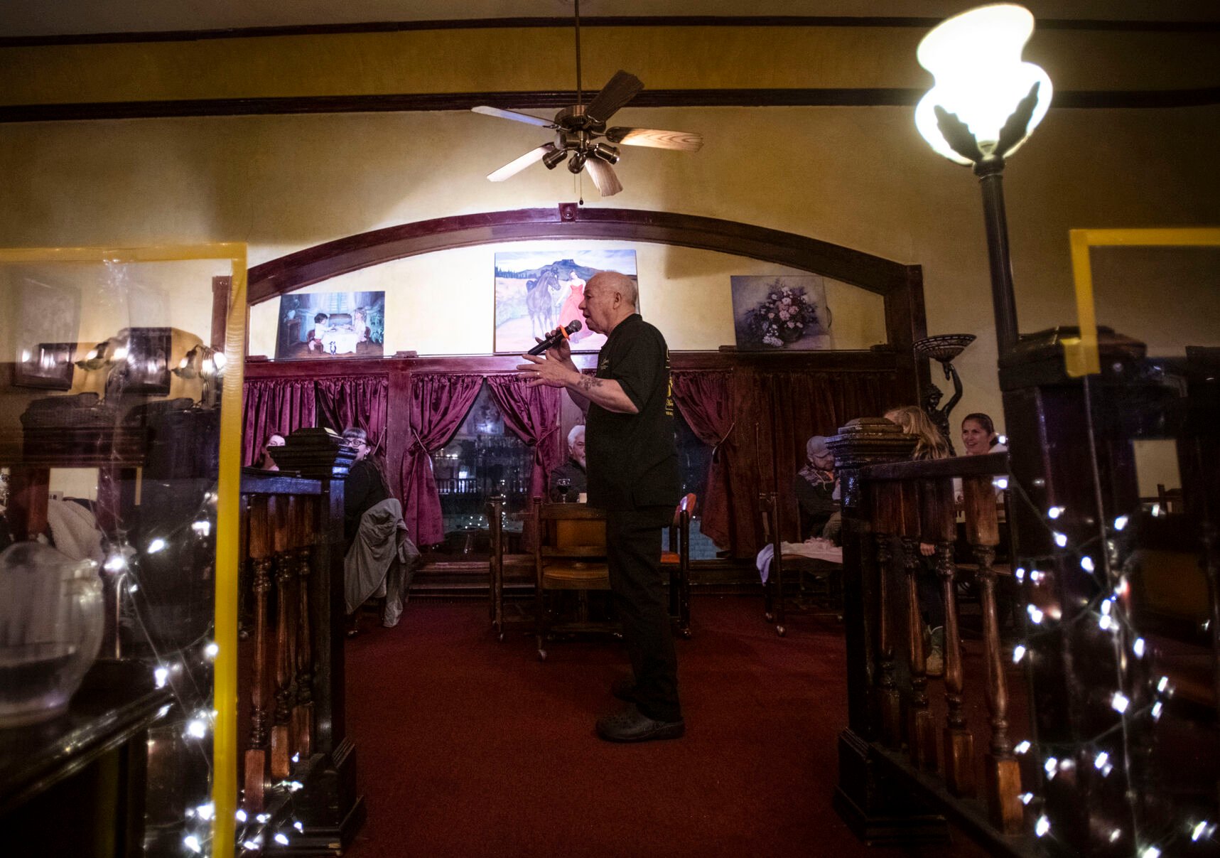 Frank Cordova, 78, owner of Rino’s Italian Restaurant and Steakhouse, sings and performs for his guests at his restaurant in Trinidad. Cordova and his brother Bob spent over 20 years in Las Vegas in the music industry and were known as the “original singing waiters” of Las Vegas. (Photos by Chancey Bush, The Gazette)