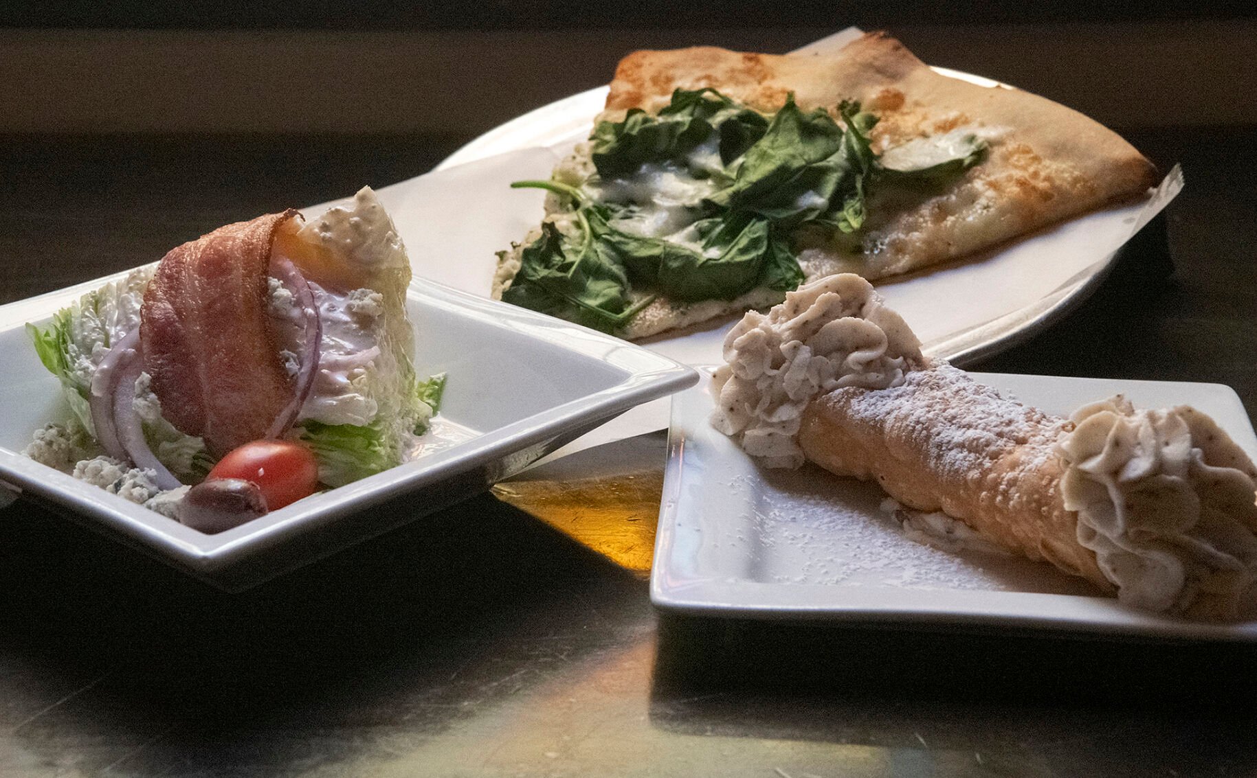 Scileppi’s Restaurant (Located at: 210 3rd Street, Castle Rock, CO.) “House Salad with White Spinach Pizza and Cannoli” Thursday March 24, 2022. (Jeff Kearney)
