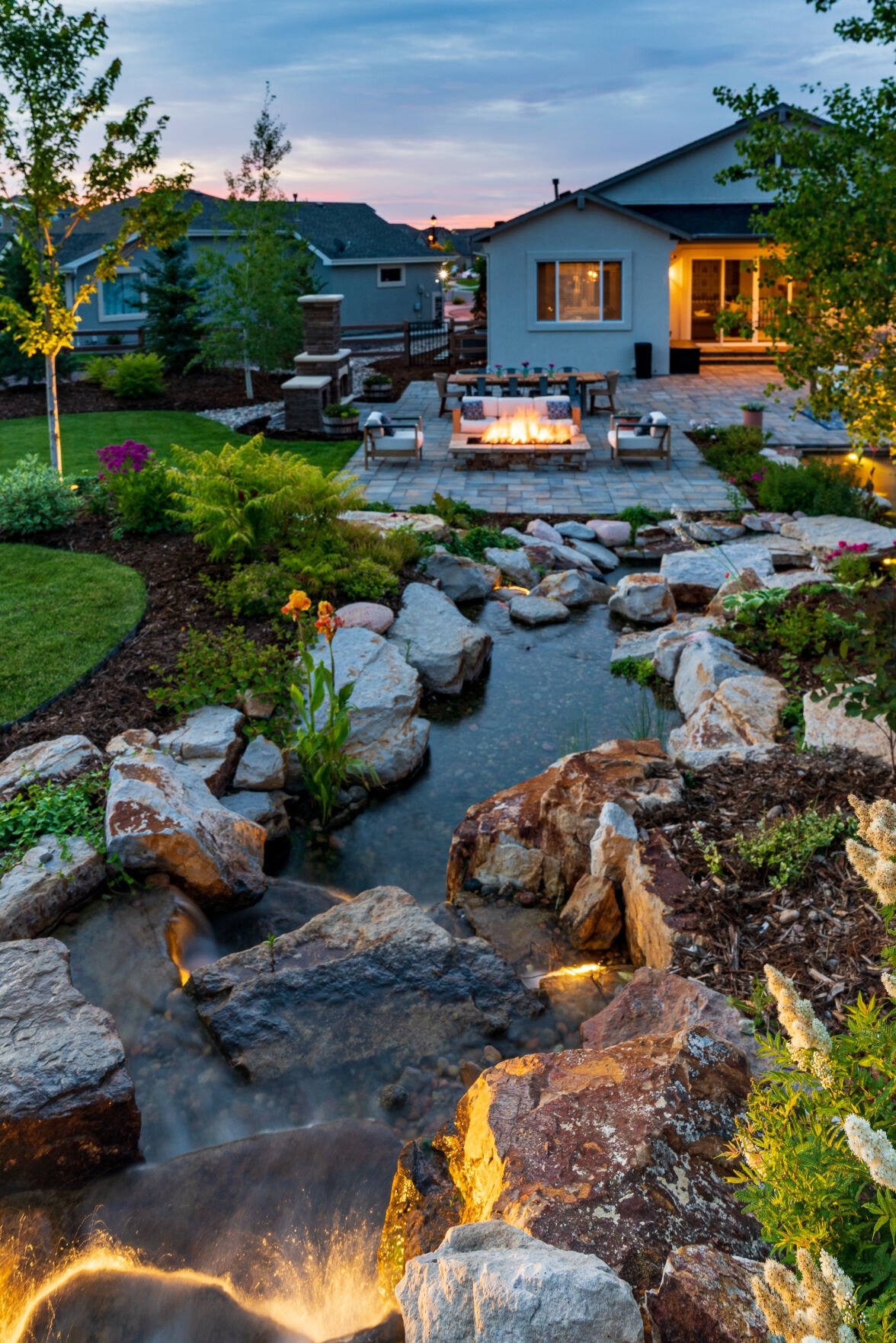 Matt Hiner’s projects, one of which includes his backyard, often feature elements of fire and water. (Courtesy photos)