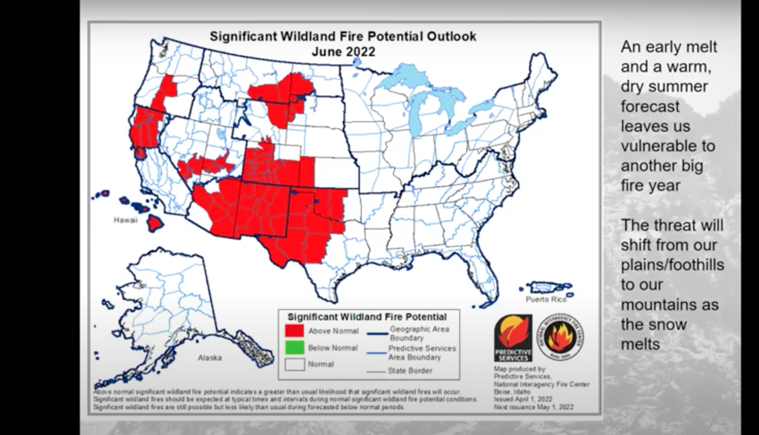 Wildland fire risk map, courtesy of Colorado Climate Center