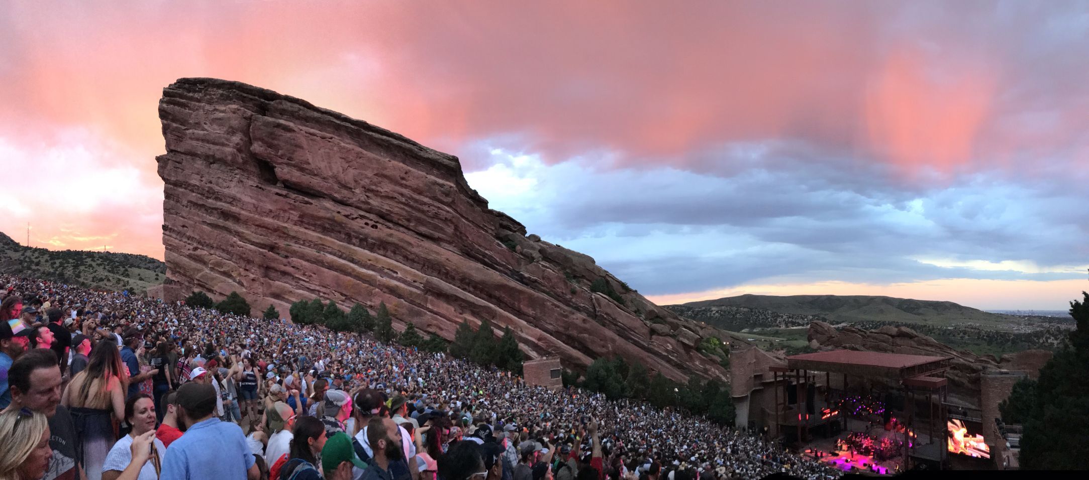 The sky blushes over Red Rocks Amphitheatre in 2019 during a Widespread Panic concert. File photo. Photo: Seth Boster. (the Gazette file)