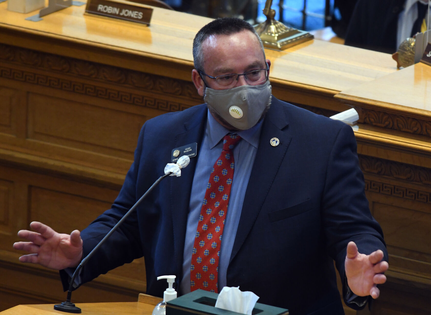 DENVER, CO - JANUARY 13: Rep. Hugh McKean speaks from the house floor, congratulating the new Speaker of the House, Alec Garnett, during the first legislative day of the 73rd General Assembly at the Colorado state Capitol on January 13, 2021. (Photo By Kathryn Scott) (Kathryn Scott)
