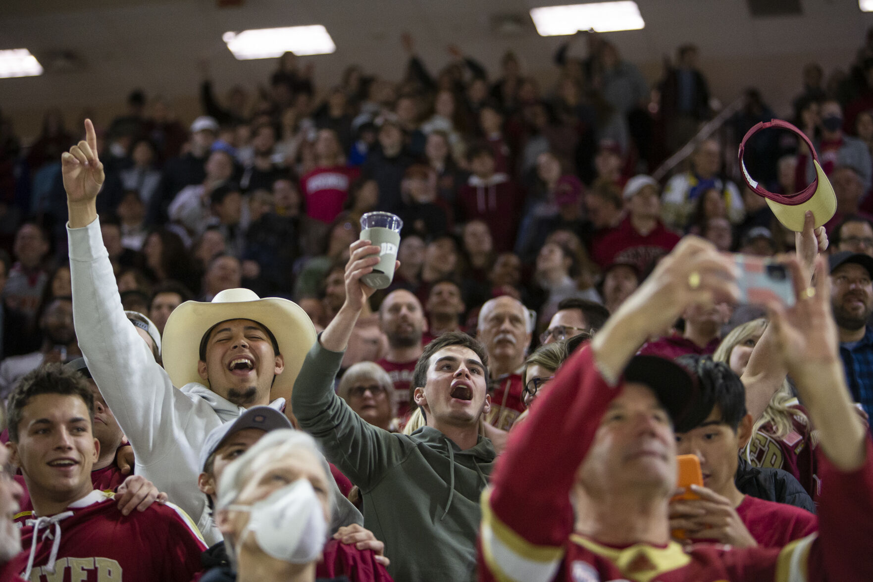 University of Denver students sing John Denver’s “Take Me Home, Country Roads” during the 2022 National Championship Celebration for the school’s men’s hockey team on Tuesday, April 12, 2022, at Magness Arena in Denver, Colo. (Timothy Hurst/The Denver Gazette) (Timothy Hurst, The Denver Gazette)