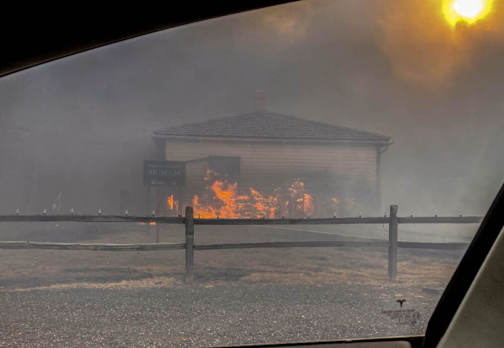 The Superior Historical Museum burns Dec. 30 2021. (Photo courtesy Kelly Watt)
