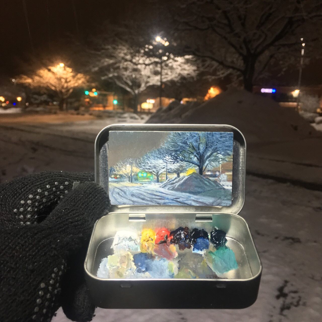Remington Robinson paints his miniature murals in sunny or snowy conditions. (Contributed photo)