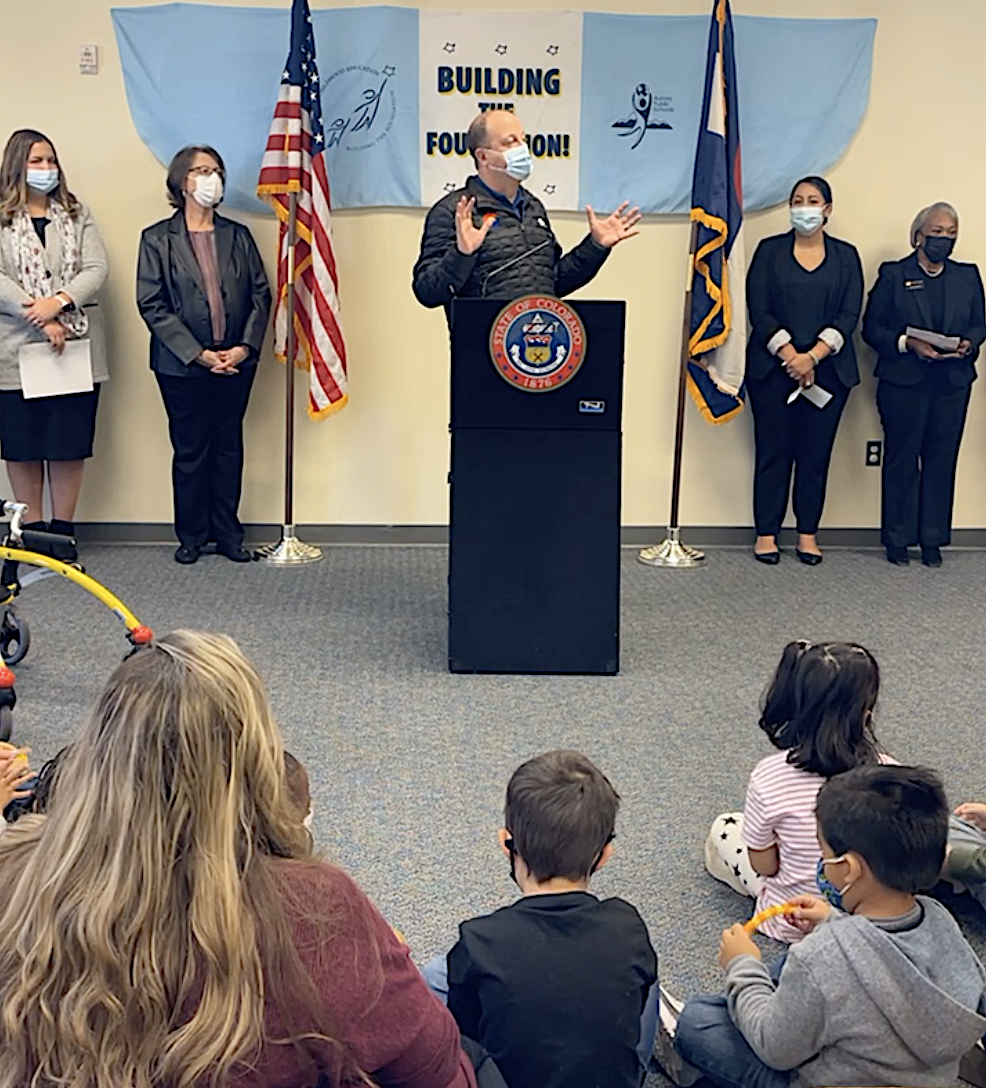 Gov. Jared Polis speaks about Colorado's new Department of Early Childhood at a ceremony at at Aurora Public Schools' Meadowood Child Development Center on Wednesday, Nov. 3, 2021. (JoeyBunchjoey.bunch@coloradopolitics.comhttps://secure.gravatar.com/avatar/66505e98f9e3fed10e6a3b9a1fc4ca22?d=mm&r=g)