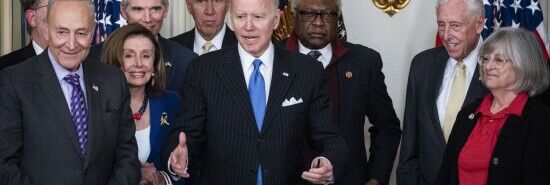 U.S. President Joe Biden after signing H.R. 3076, the Postal Service Reform Act of 2022, in the State Dining Room of the White House in Washington, D.C., U.S., on Wednesday, April 6, 2022. The Senate last month cleared the bill to address the U.S. Postal Service's longstanding balance-sheet woes, which include more than $90 billion in losses over 15 years. Photographer: Al Drago/Bloomberg (Al Drago/Bloomberg via Getty Images)