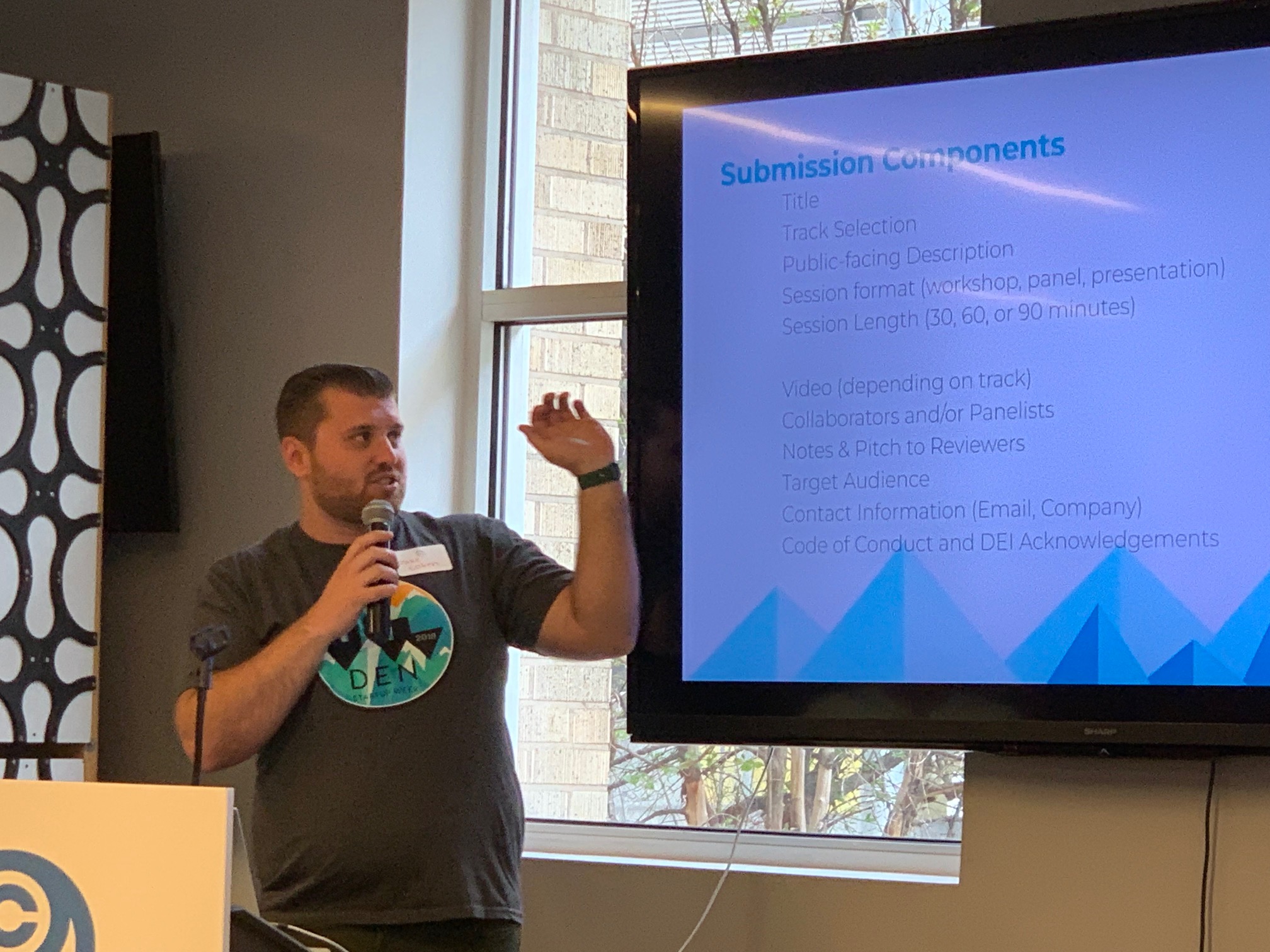 Jake Cohen, Denver Startup Week Growth track co-chair, goes over the session submission process at a kickoff event Thursday at the Commons at Champa, Denver. (BY DENNIS HUSPENI/THE DENVER GAZETTE)