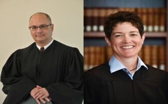 Left: Colorado Supreme Court Chief Justice Brian D. Boatright Right: Colorado Supreme Court Justice Monica Marquez (Courtesy of Colorado Judicial Branch)