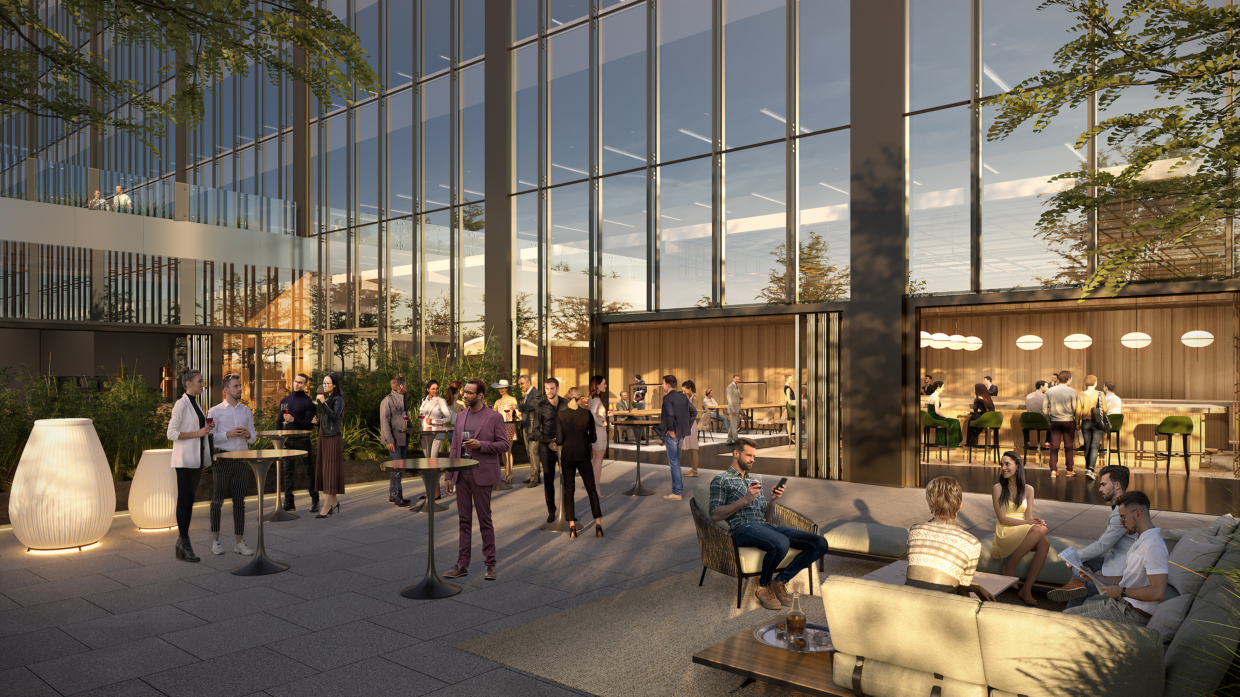 Rendering of the under-construction, 30-story office tower at 1900 Lawrence St., Denver, being built by Chicago-based Riverside Investment & Development Co. This is the terrace. (Courtesy of Riverside Investment & Development Co.)