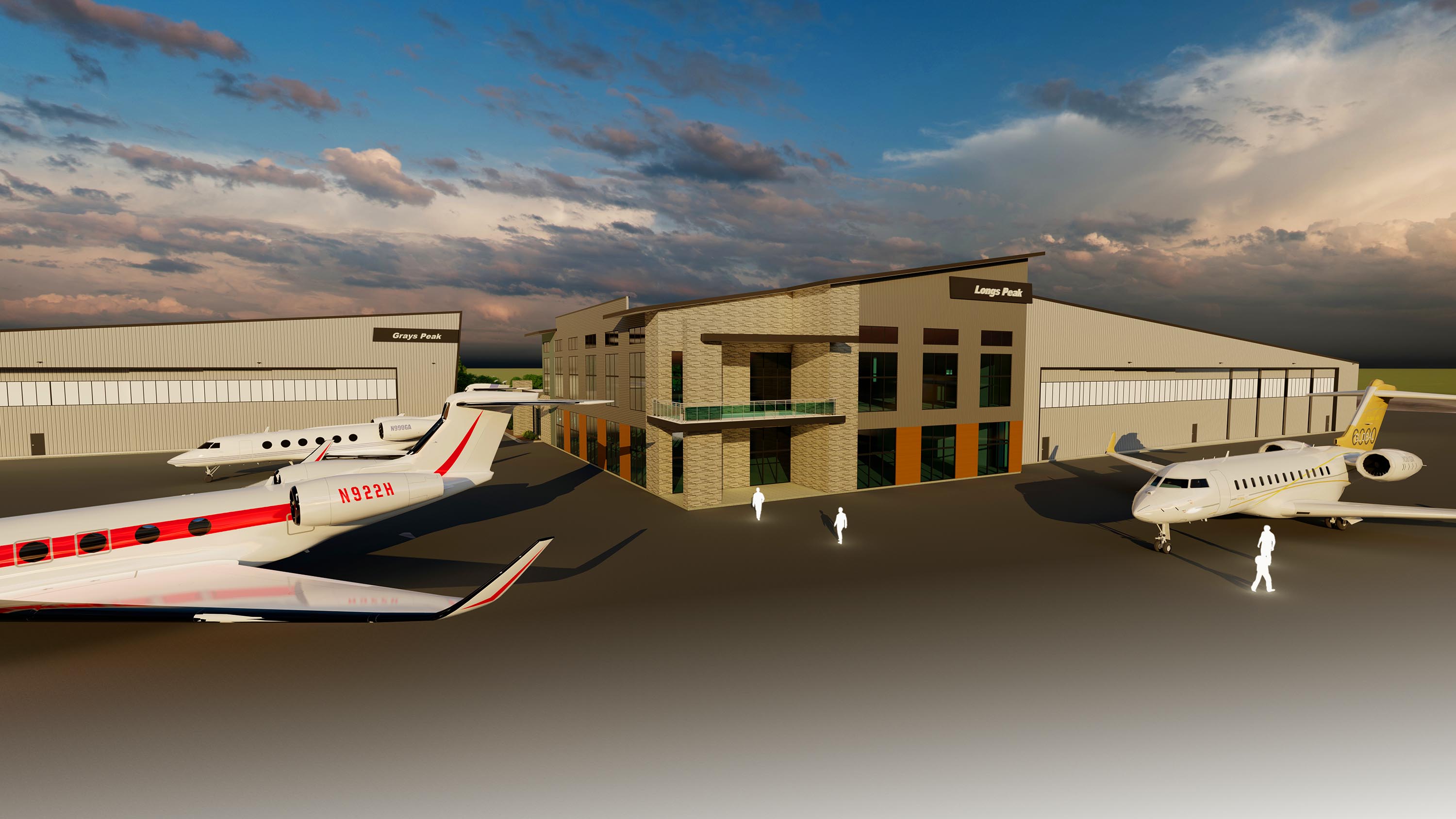 While this is a rendering, the Water Valley Company has already opened Discovery Air, a private jet terminal at NoCo Regional Airport. The City of Loveland also plans a new passenger terminal. Avelo Airlines began serving the airport with Las Vegas flights in December. (Courtesy of Water Valley Company)