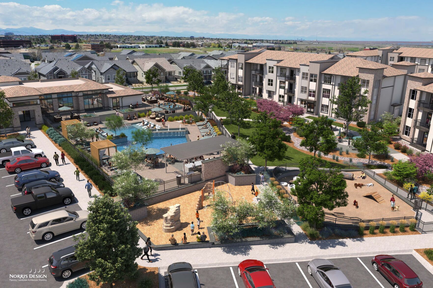 A 203-unit apartment project developed by California real estate company Sares Regis Group, called The Wright, recently opened in Centennial. Sares Regis now plans a 348-unit apartment community southeast of Woodmen Road and Mohawk Drive on Colorado Springs' east edge. COURTESY RENDERING