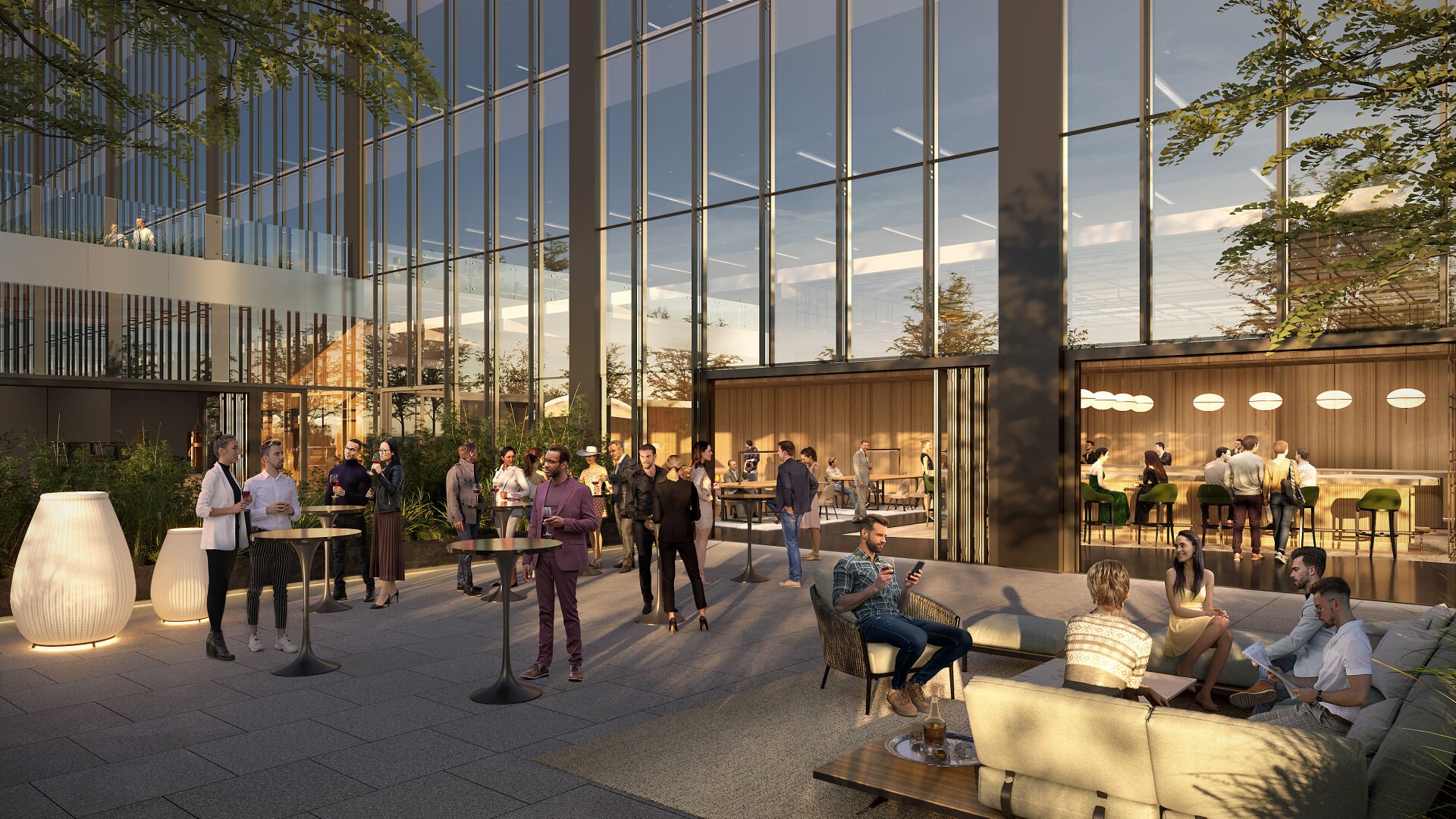 Rendering of the under-construction, 30-story office tower at 1900 Lawrence St., Denver, being built by Chicago-based Riverside Investment & Development Co. This is the terrace. (Courtesy of Riverside Investment & Development Co.)