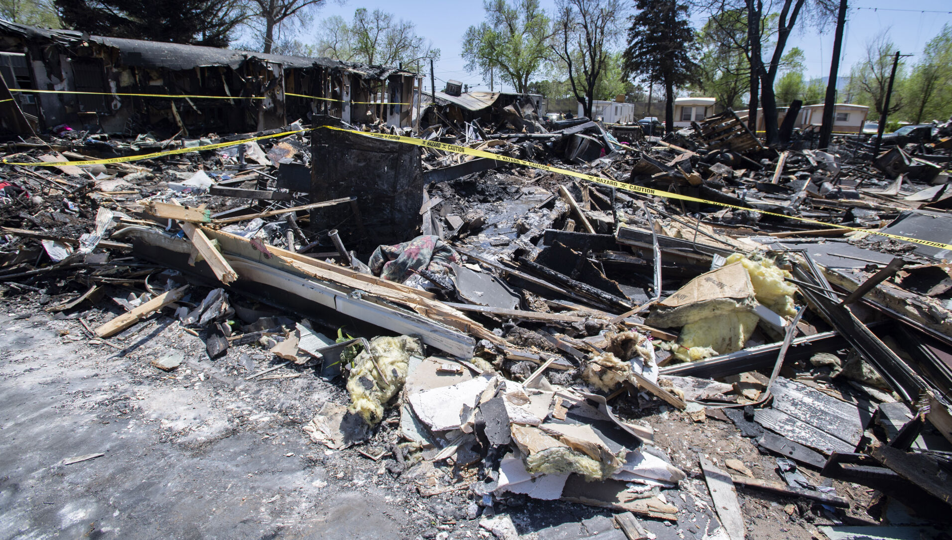 The remains Friday, May 13, 2022, of a fire that destroyed eight mobile homes and left one person died at the Falcon Mobile Home Park on North Cascade Avenue in Colorado Springs. The fire started just before noon Thursday and tore through the park as it was fueled by high winds. (The Gazette, Christian Murdock) (Christian Murdock/The Gazette)