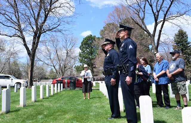 Denver officers dedicate a grave at Fort Logan National Cemetery, one of five in the area with graves of officers who died in the line of duty. (Courtesy photo)