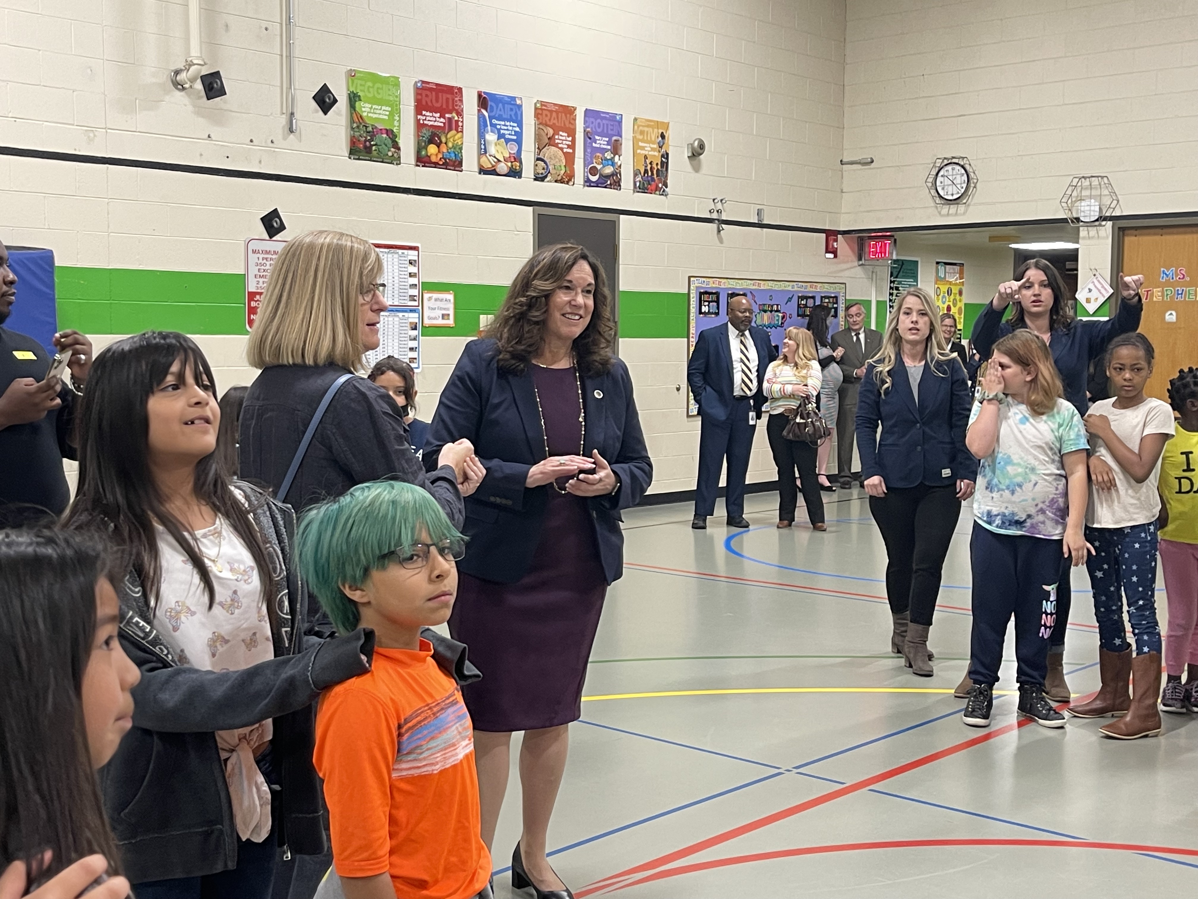 U.S. Deputy Secretary of Education Cindy Marten observes a PlayWorks session at Clyde Miller P-8 on Wednesday May 4, 2022. (DavidMullenBreaking News Reporterdavid.mullen@gazette.comhttps://secure.gravatar.com/avatar/349fcb3ec304c9bbf2b50a05578938e7?d=mm&r=g)